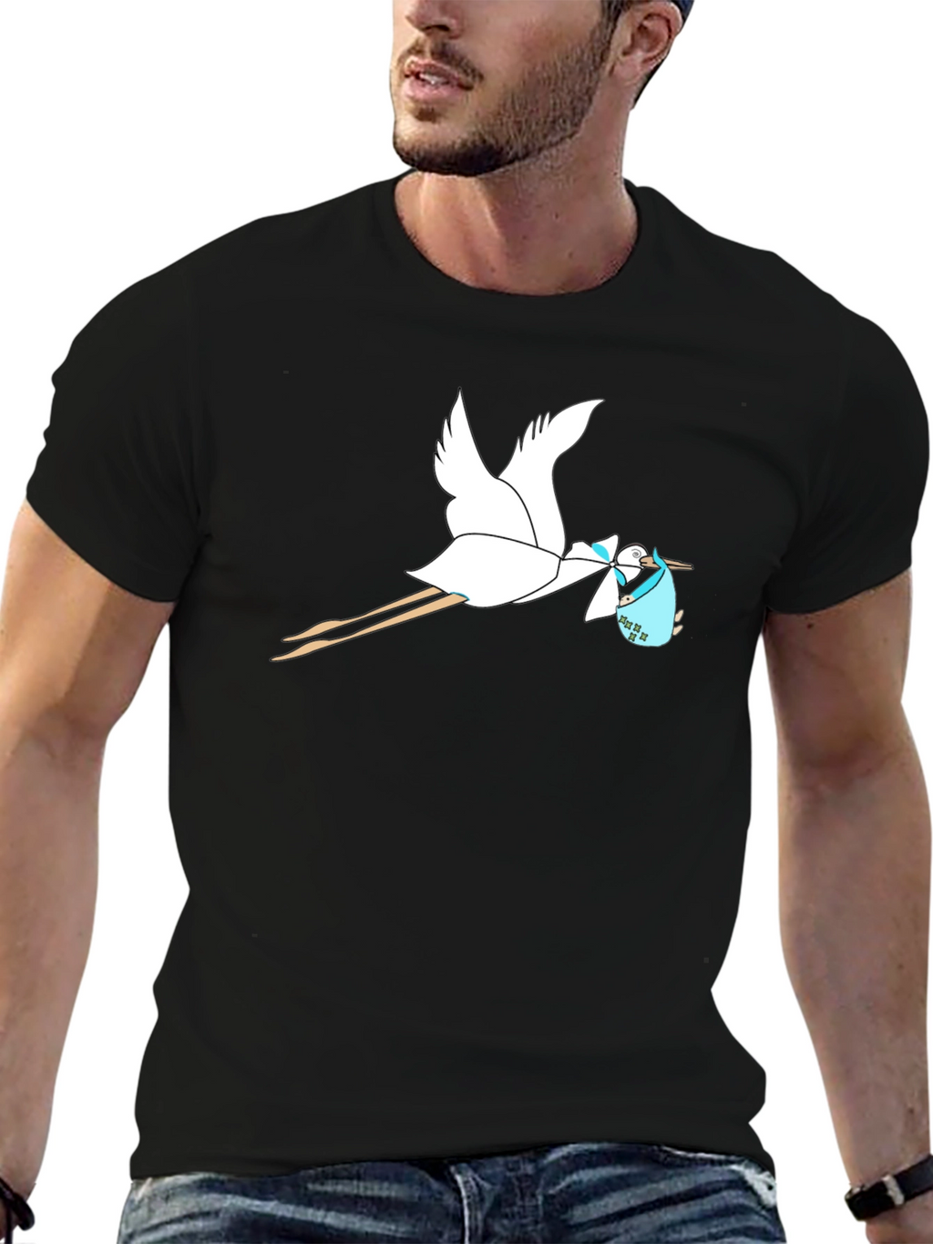 Stork Baby Delivery Graphic Tee - Black