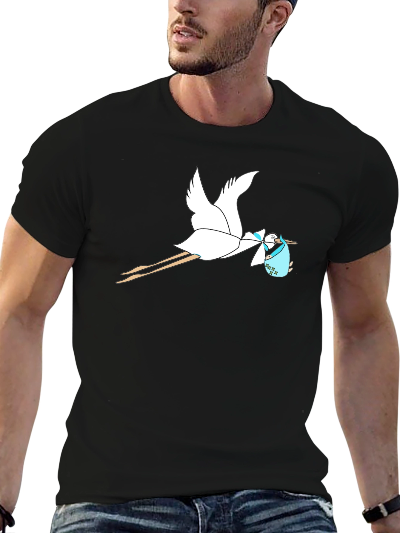 Stork Baby Delivery Graphic Tee - Black