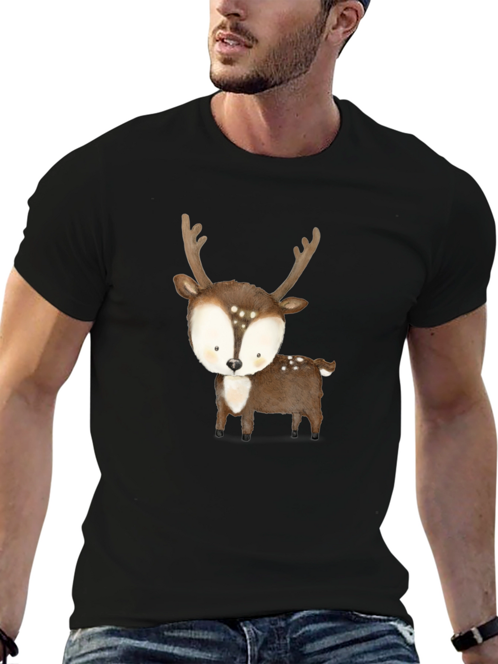 Cute Deer Graphic Tee - Black Casual Shirt