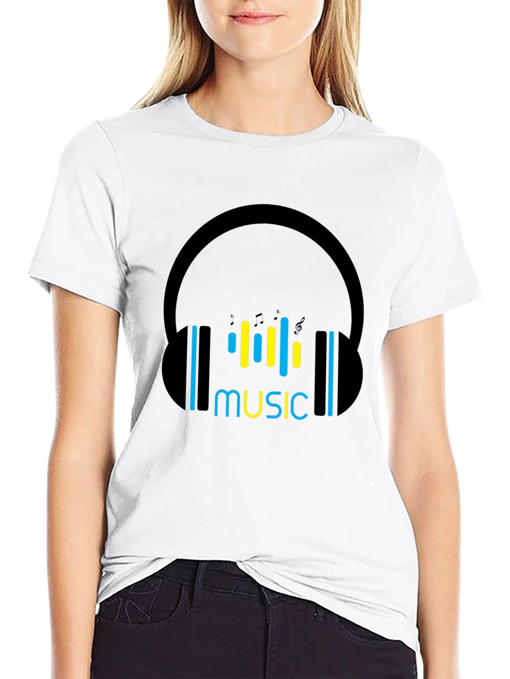 Music Headphones Black T-Shirt