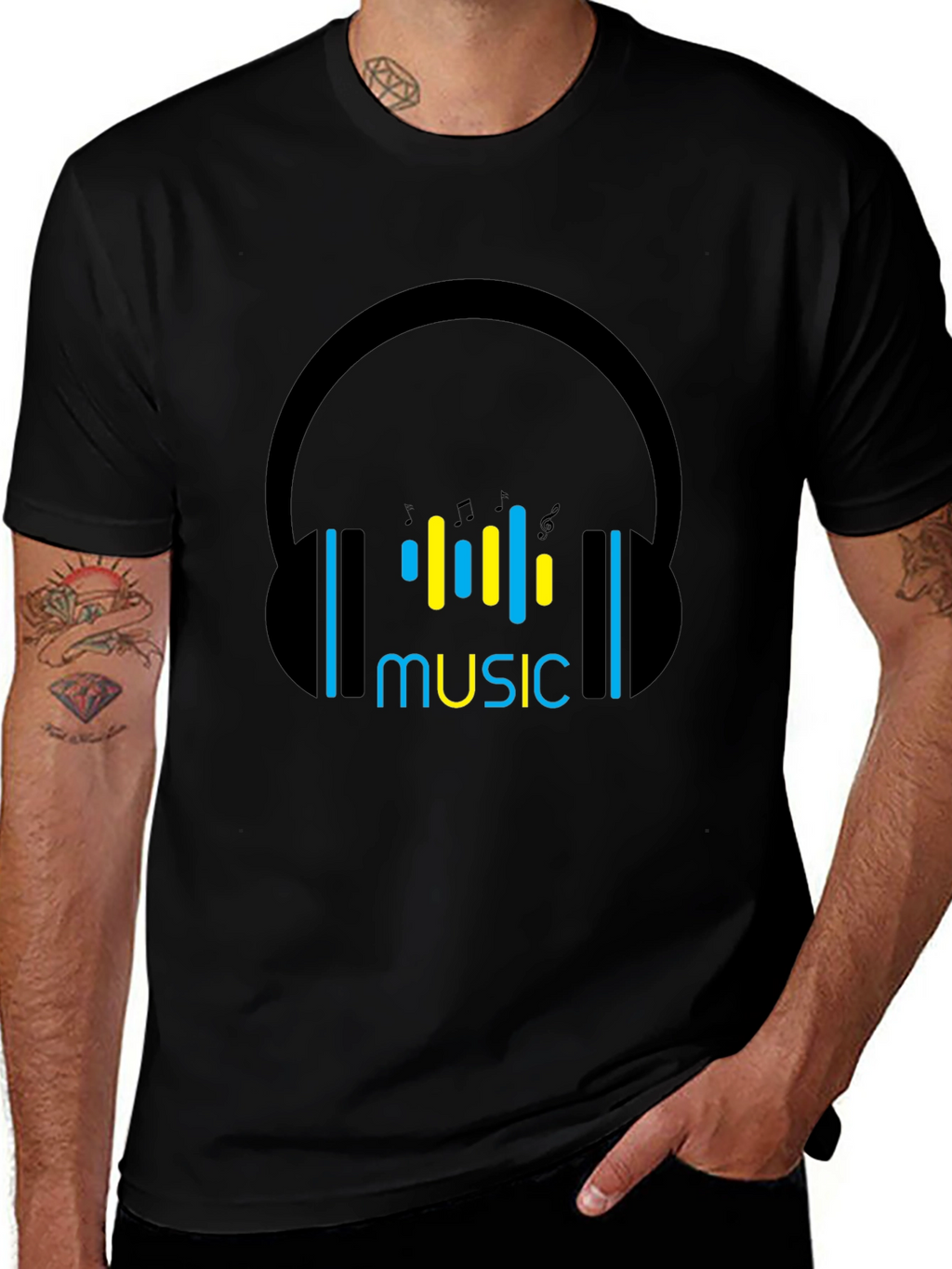 Music Headphones Black T-Shirt