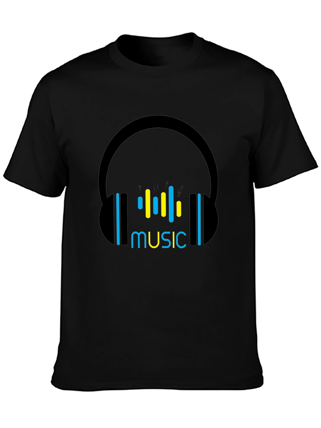 Music Headphones Black T-Shirt