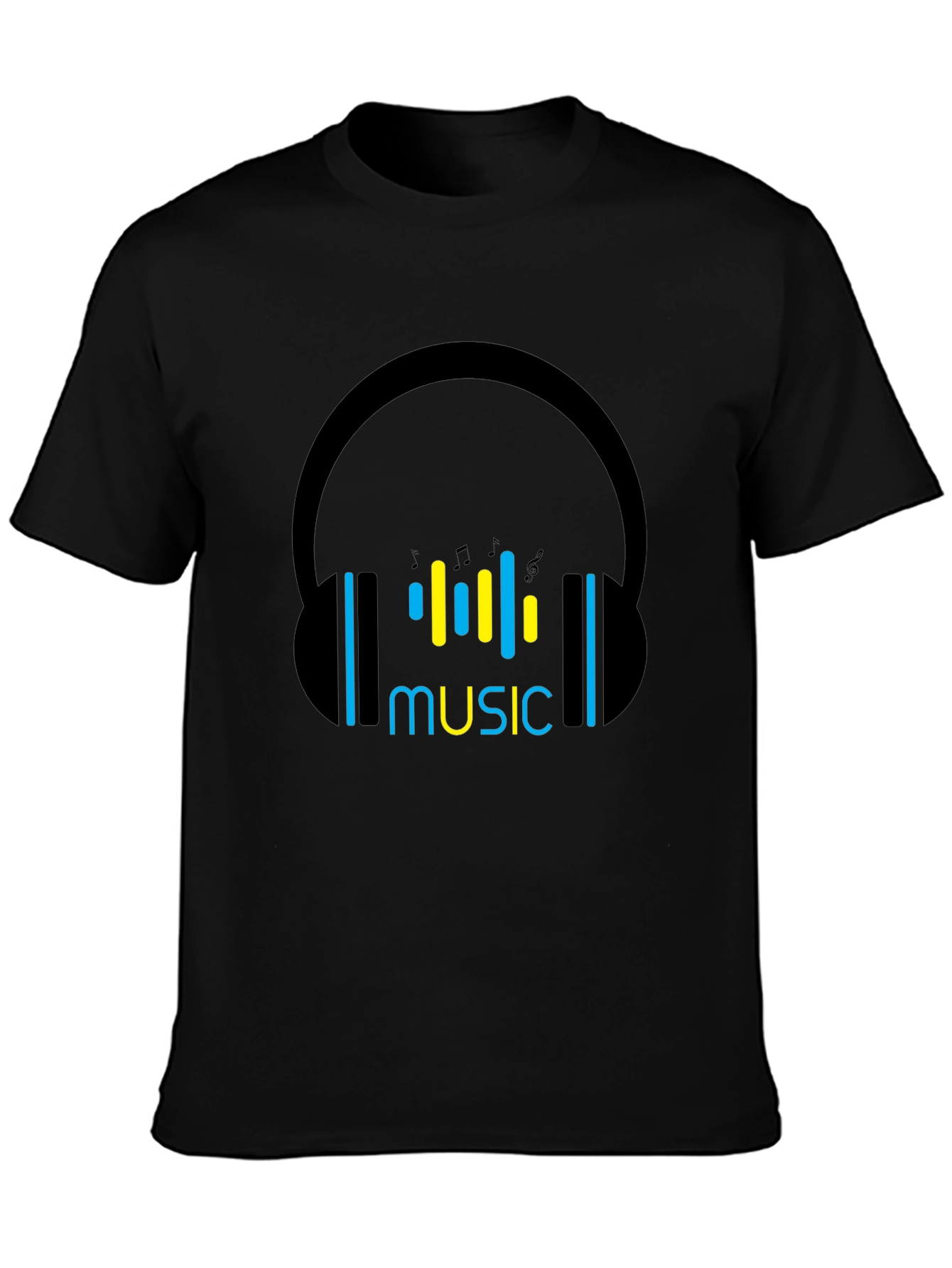 Music Headphones Black T-Shirt