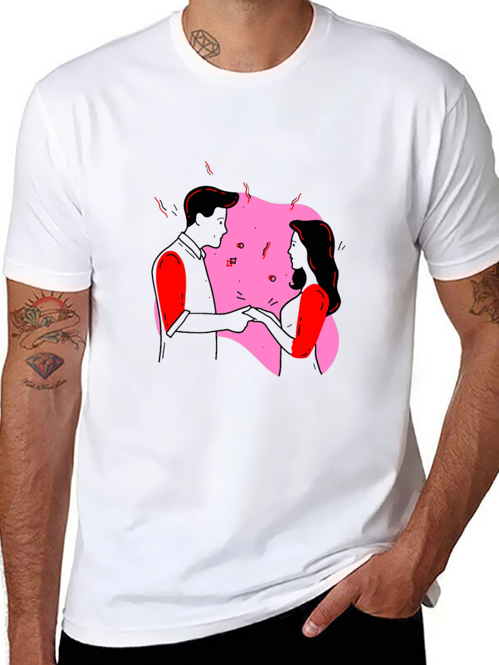 Romantic Couple Graphic Tee - Black T-Shirt