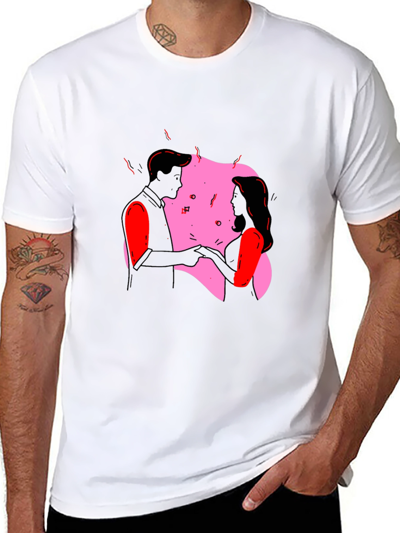 Romantic Couple Graphic Tee - Black T-Shirt