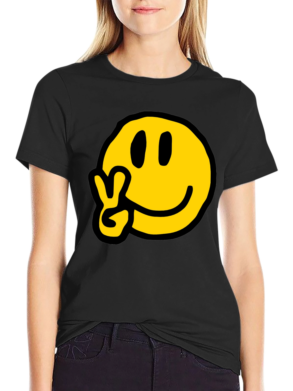 Peace Smiley T-Shirt - Black Graphic Tee