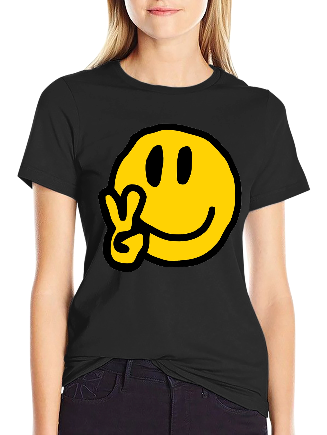 Peace Smiley T-Shirt - Black Graphic Tee