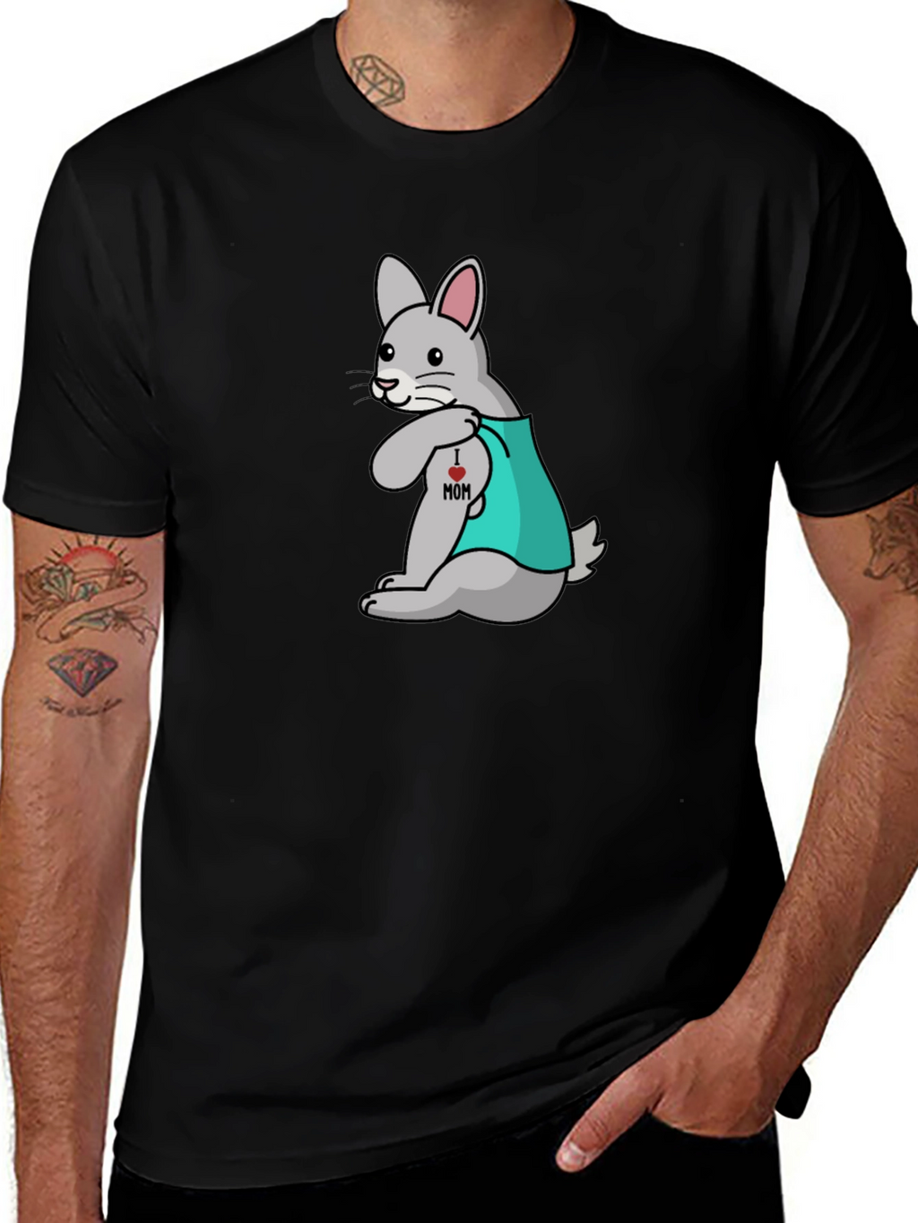 Funny Tattooed Rabbit Graphic T-Shirt