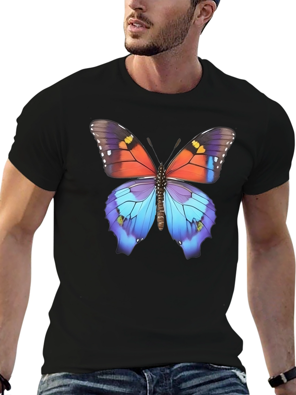 Butterfly Print Black T-Shirt