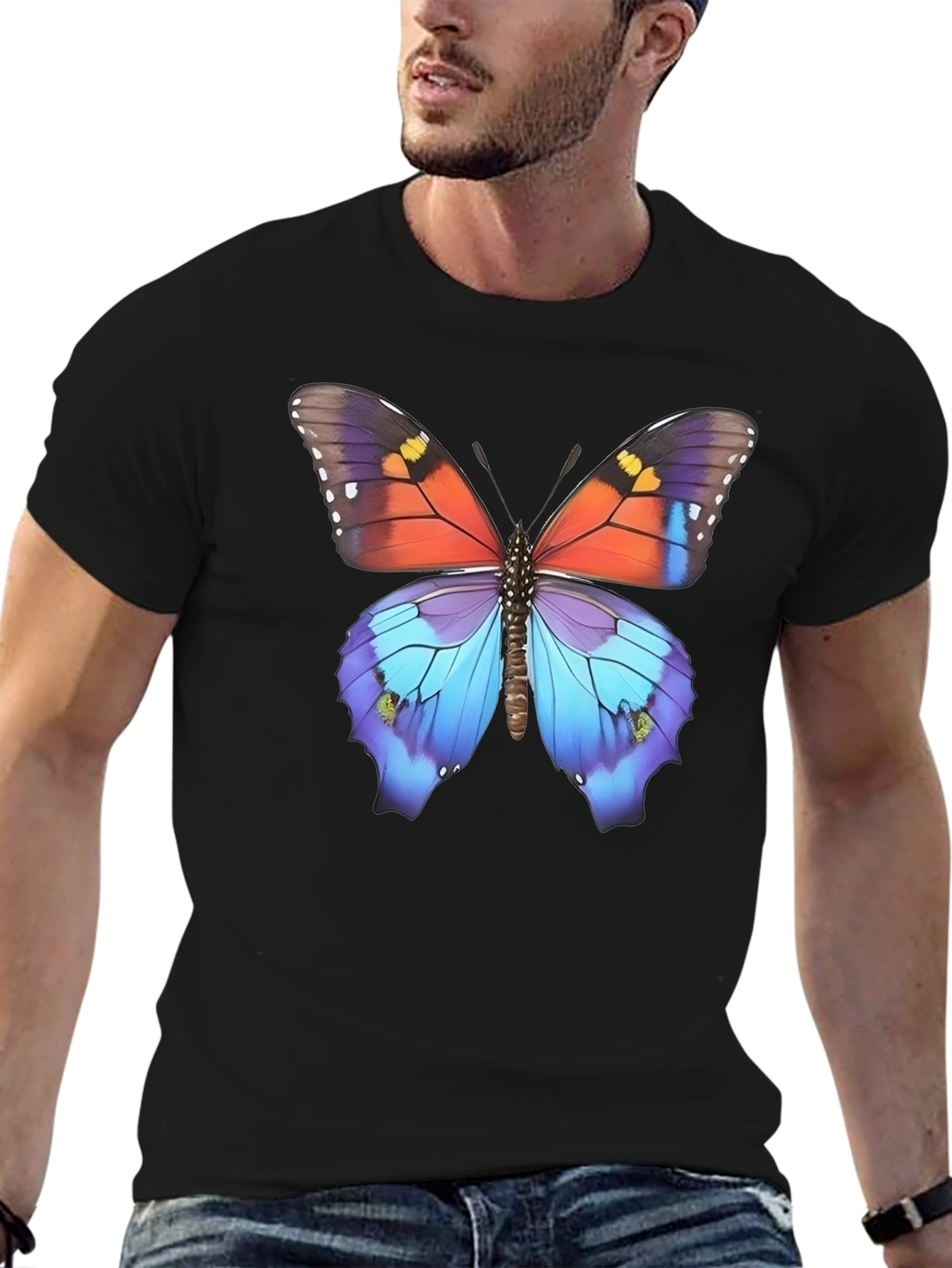 Butterfly Print Black T-Shirt
