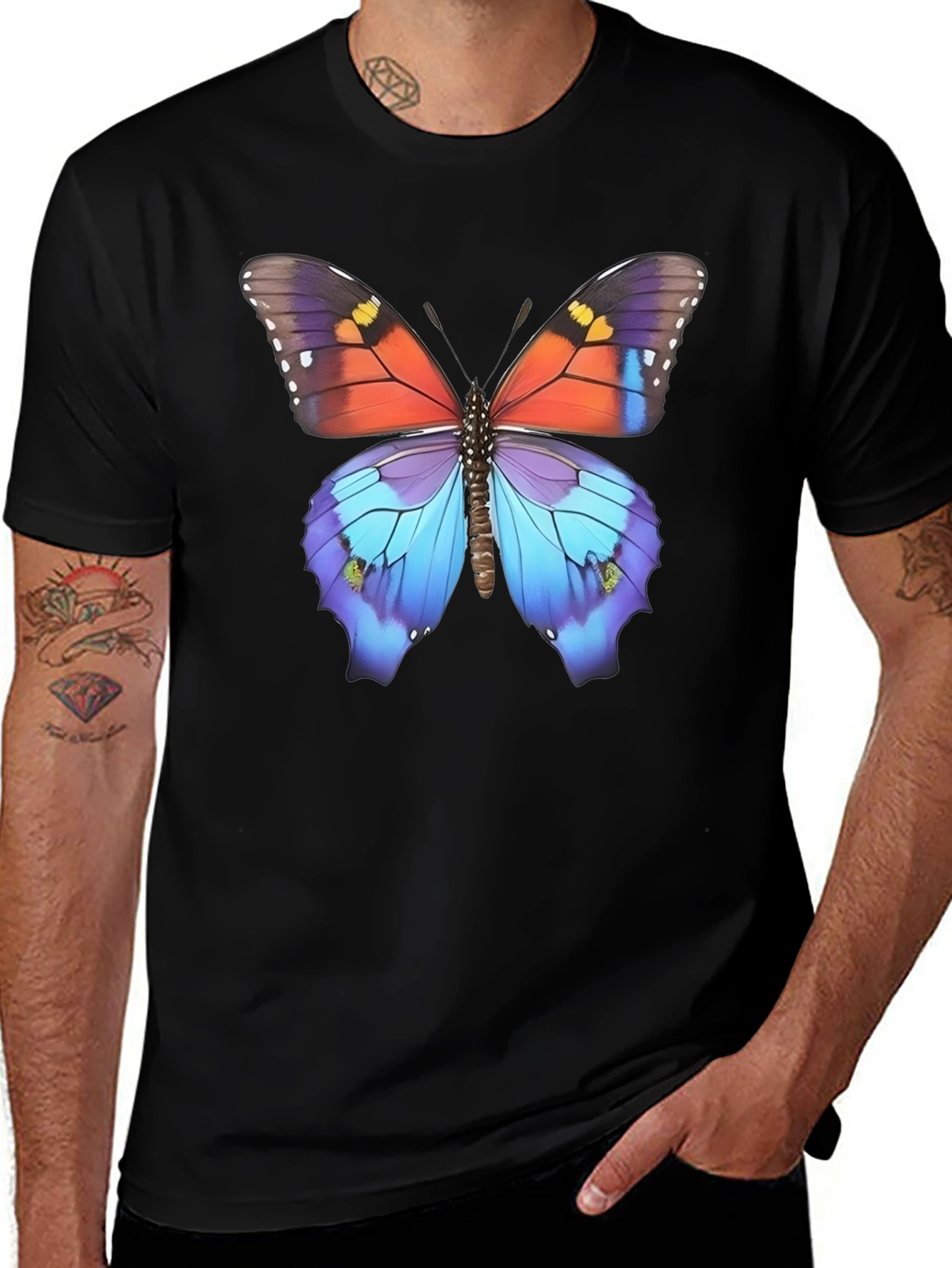 Butterfly Print Black T-Shirt