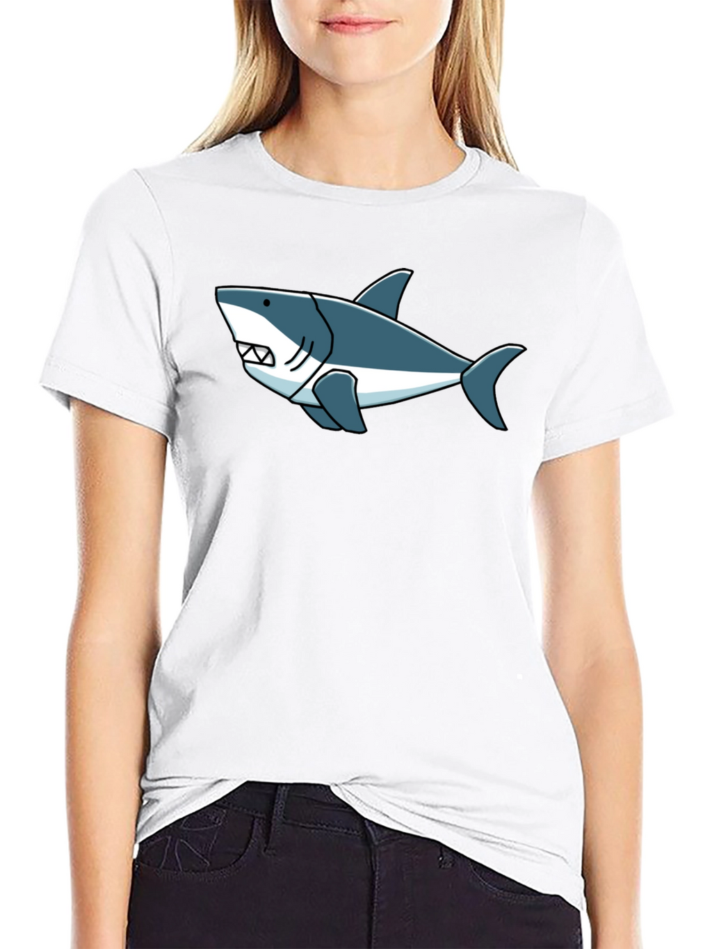 Shark Graphic Tee -  Cool Cartoon Design Black T-Shirt
