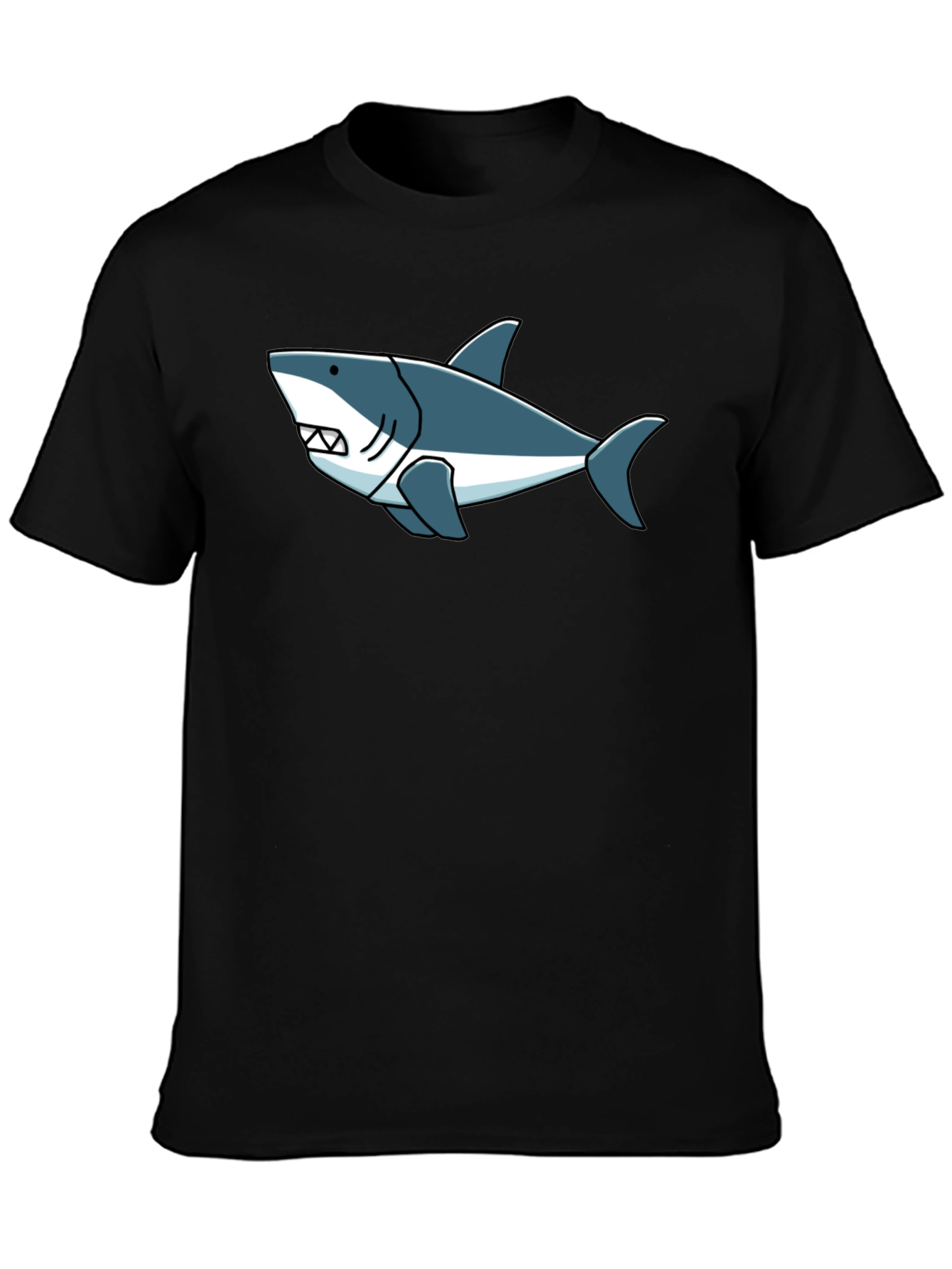 Shark Graphic Tee -  Cool Cartoon Design Black T-Shirt