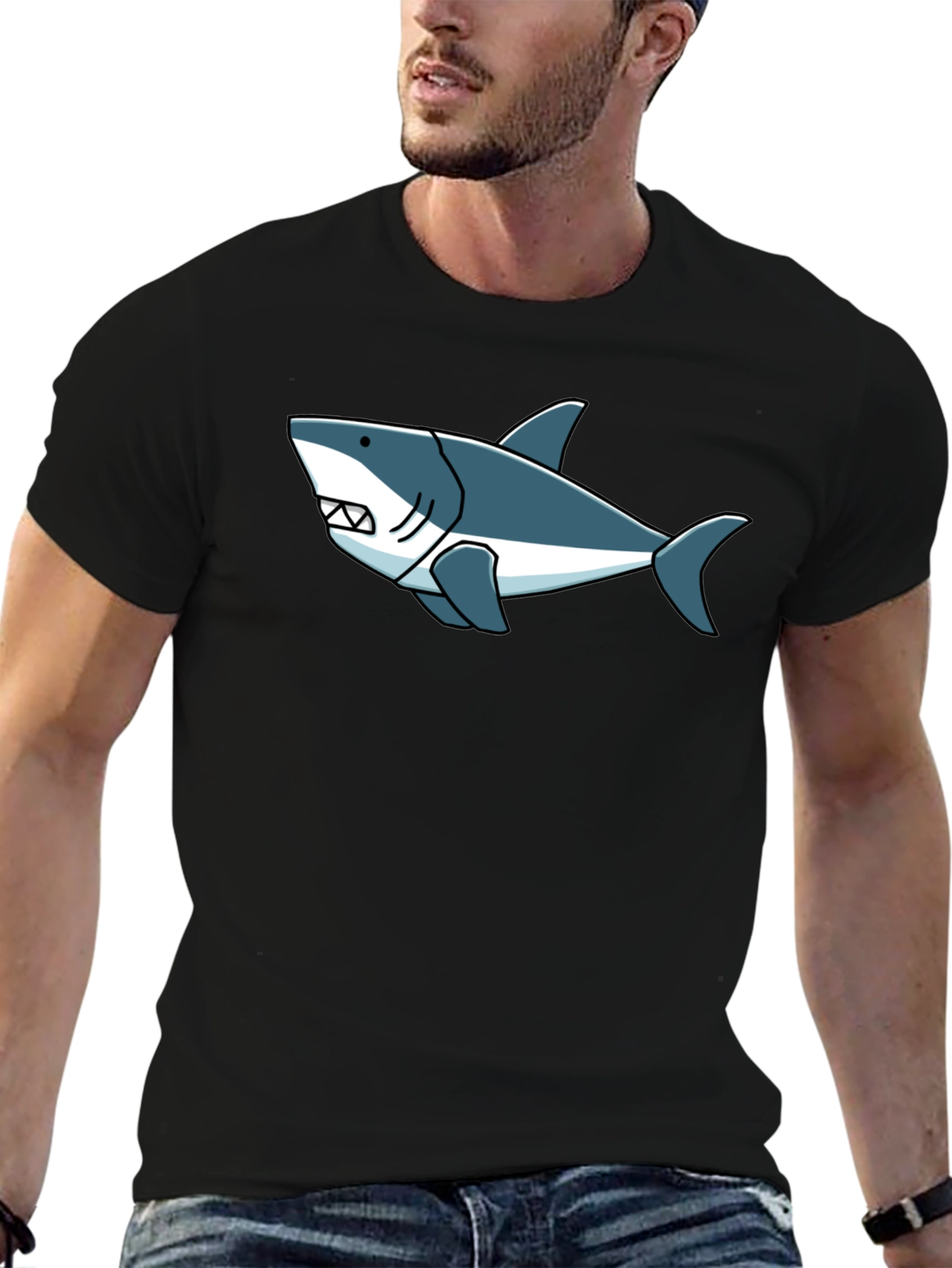 Shark Graphic Tee -  Cool Cartoon Design Black T-Shirt