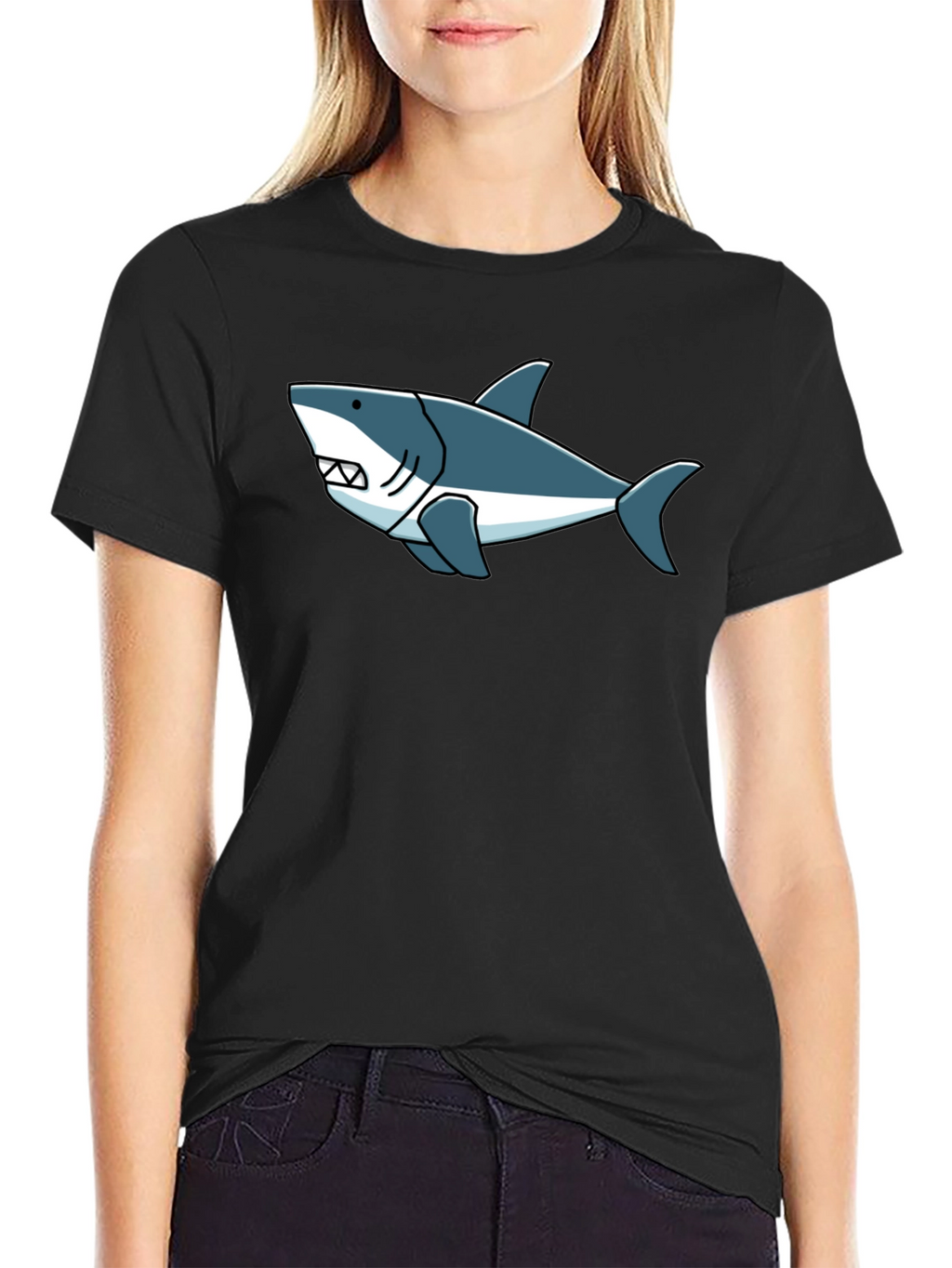 Shark Graphic Tee -  Cool Cartoon Design Black T-Shirt
