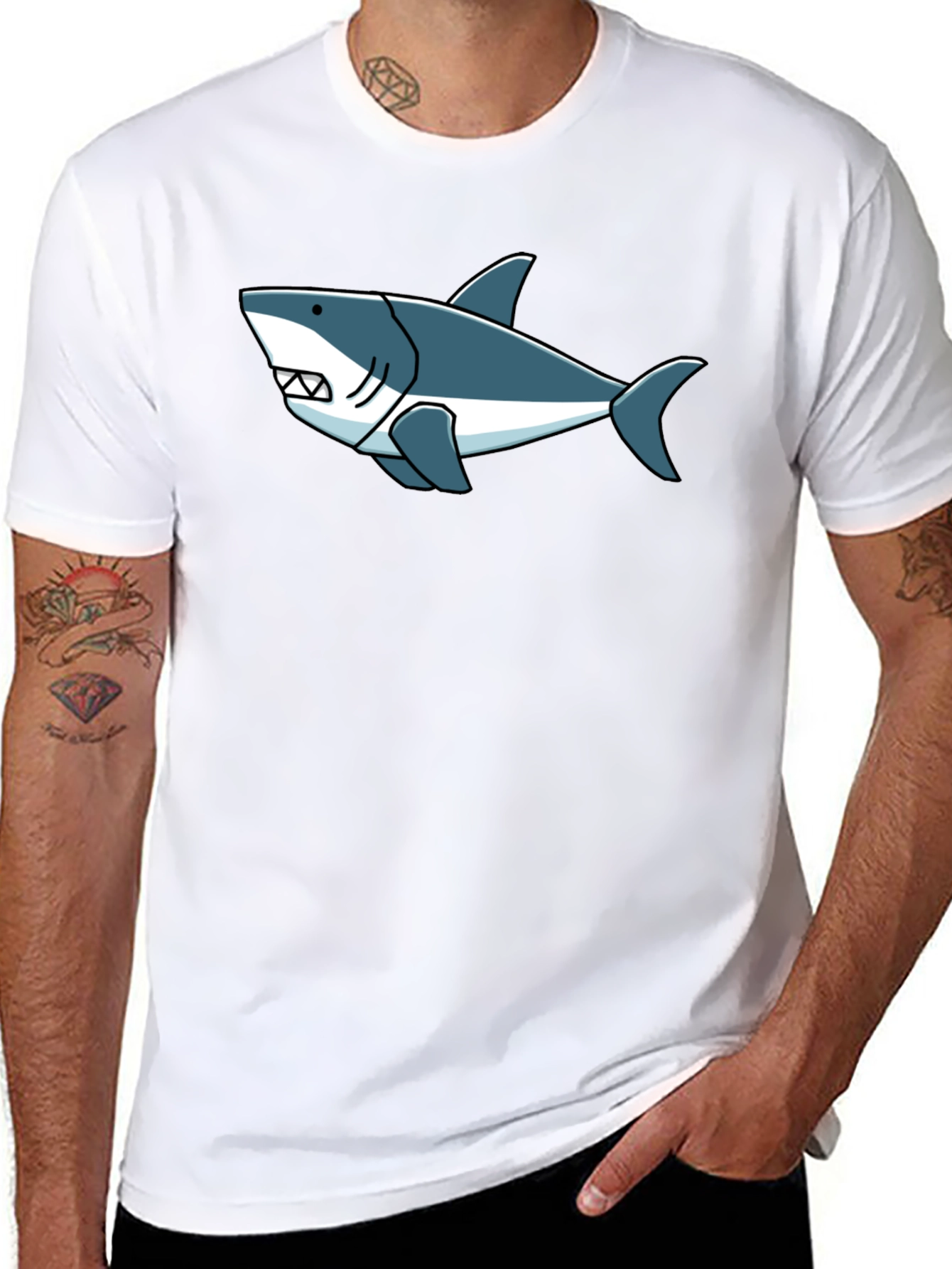 Shark Graphic Tee -  Cool Cartoon Design Black T-Shirt