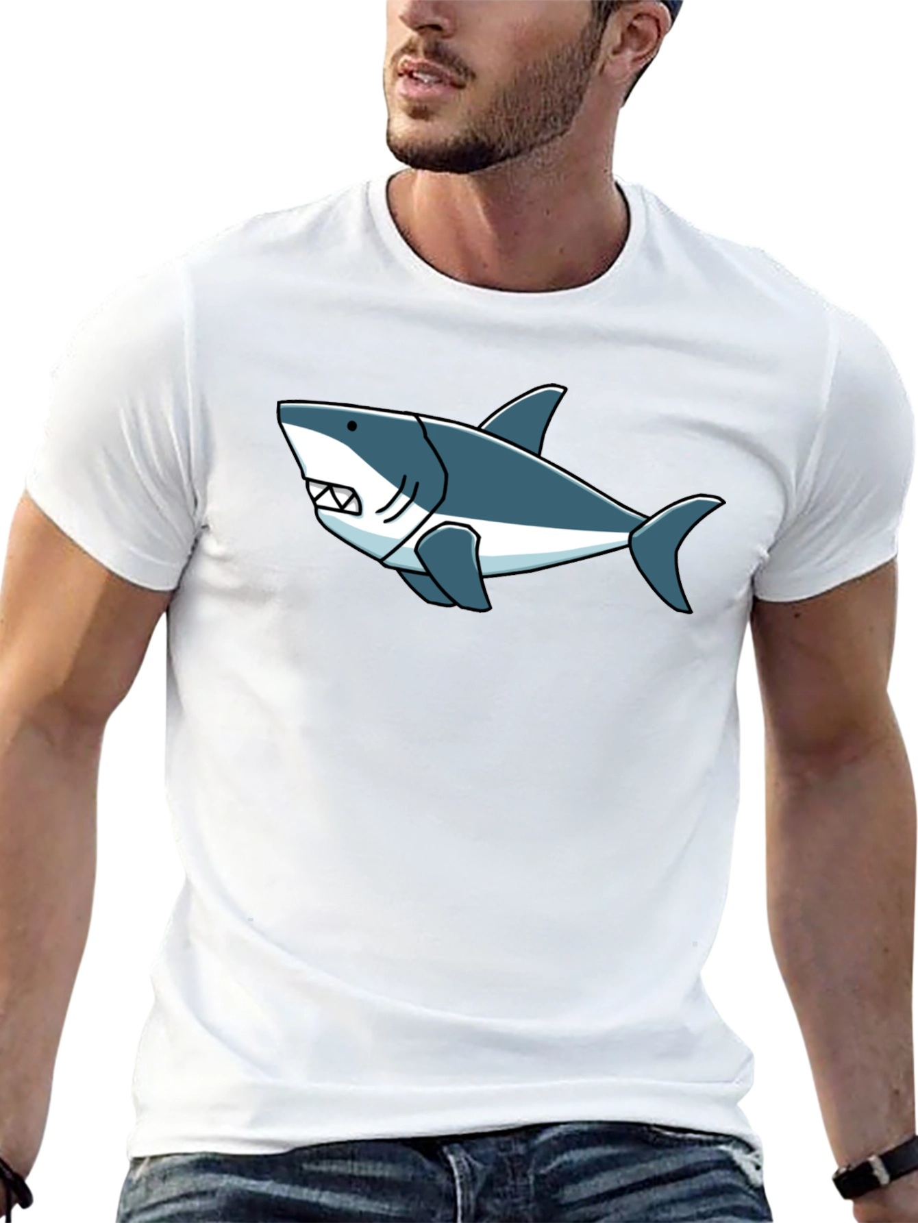 Shark Graphic Tee -  Cool Cartoon Design Black T-Shirt