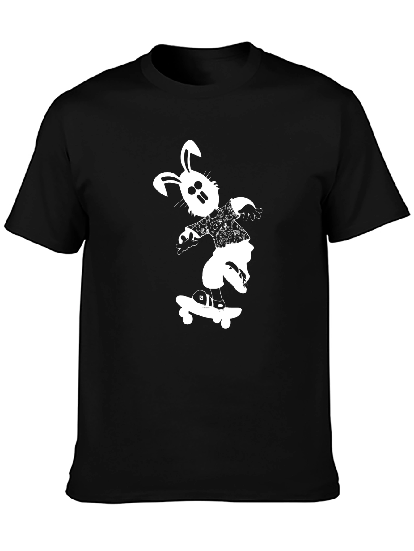Cool Black T-Shirt with Skateboard Bunny Design