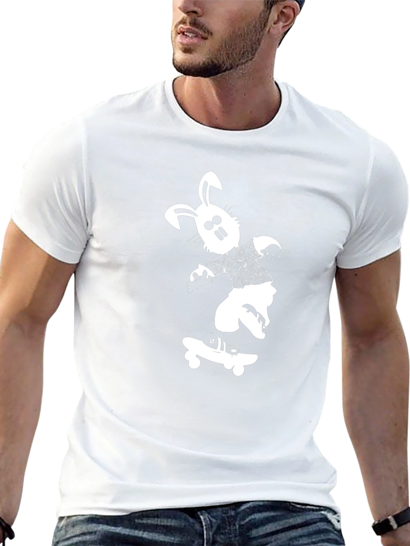 Cool Black T-Shirt with Skateboard Bunny Design