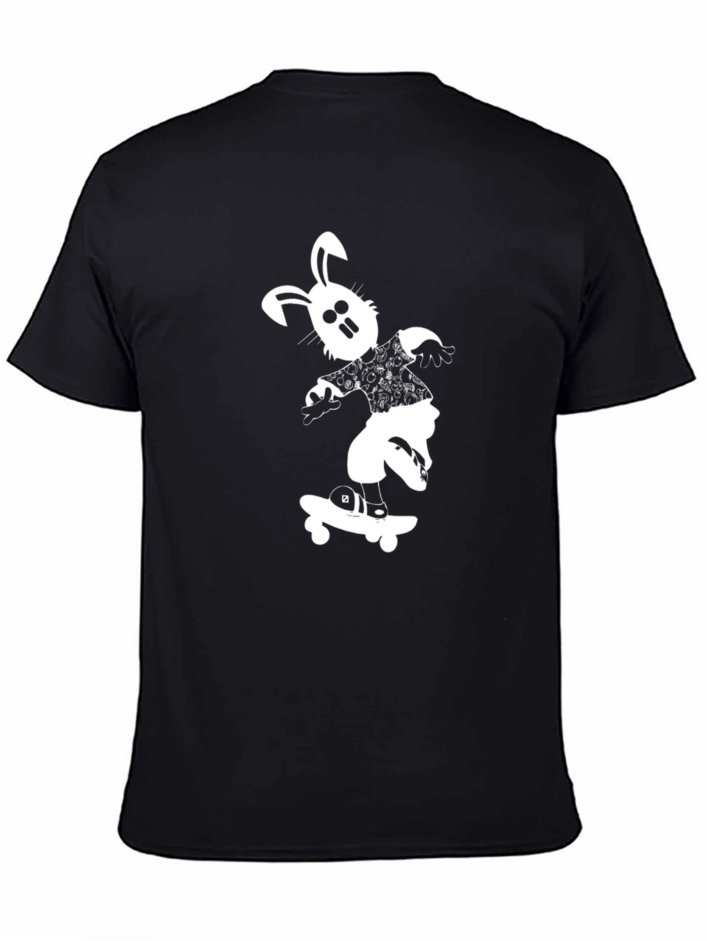 Cool Black T-Shirt with Skateboard Bunny Design