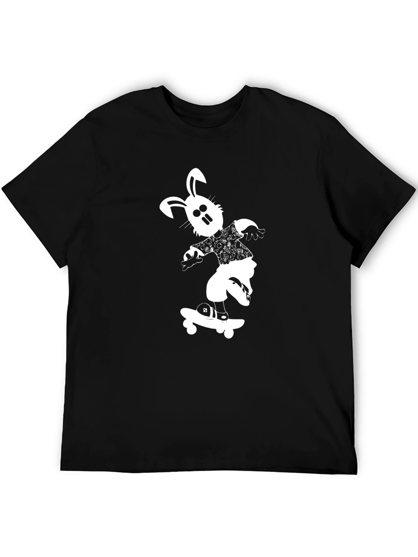 Cool Black T-Shirt with Skateboard Bunny Design