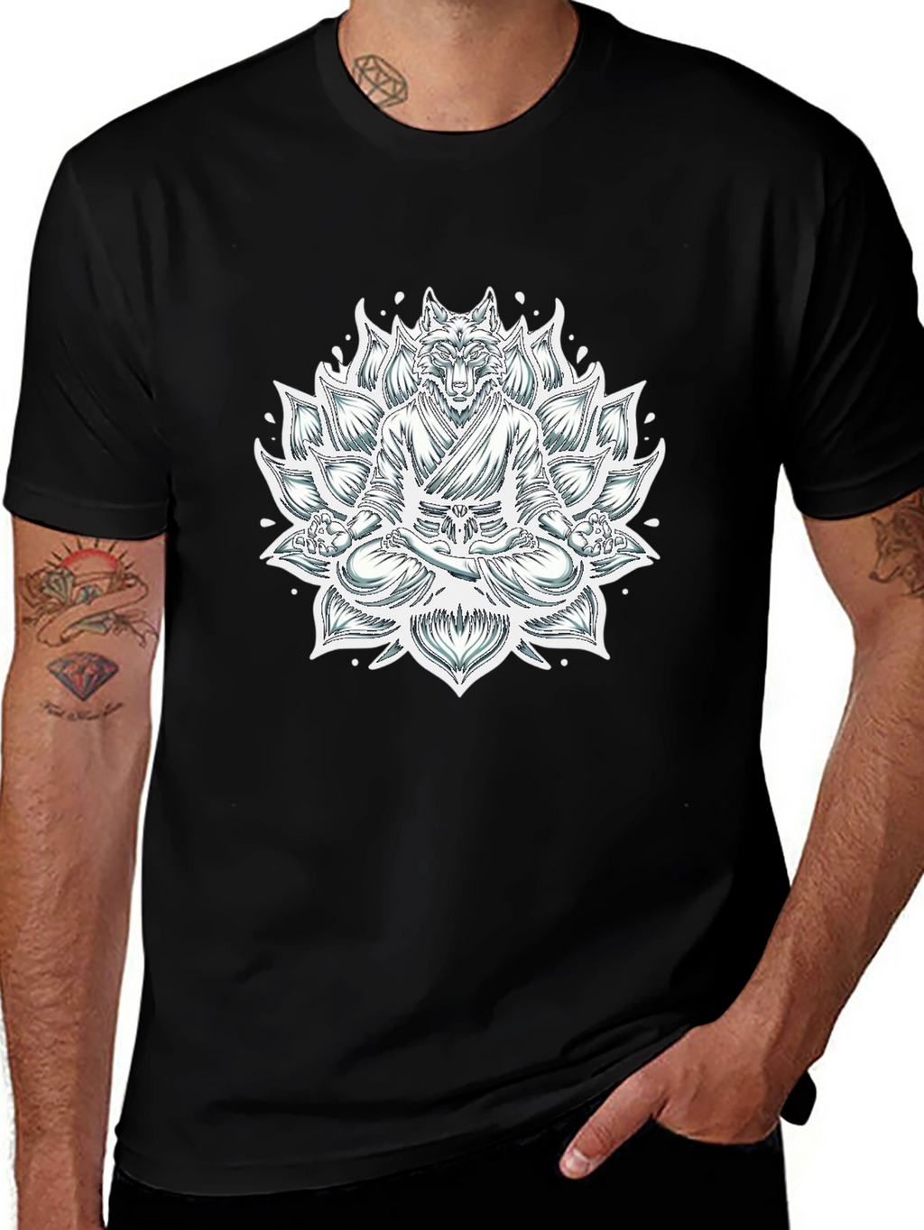 Meditating Wolf Lotus T-Shirt