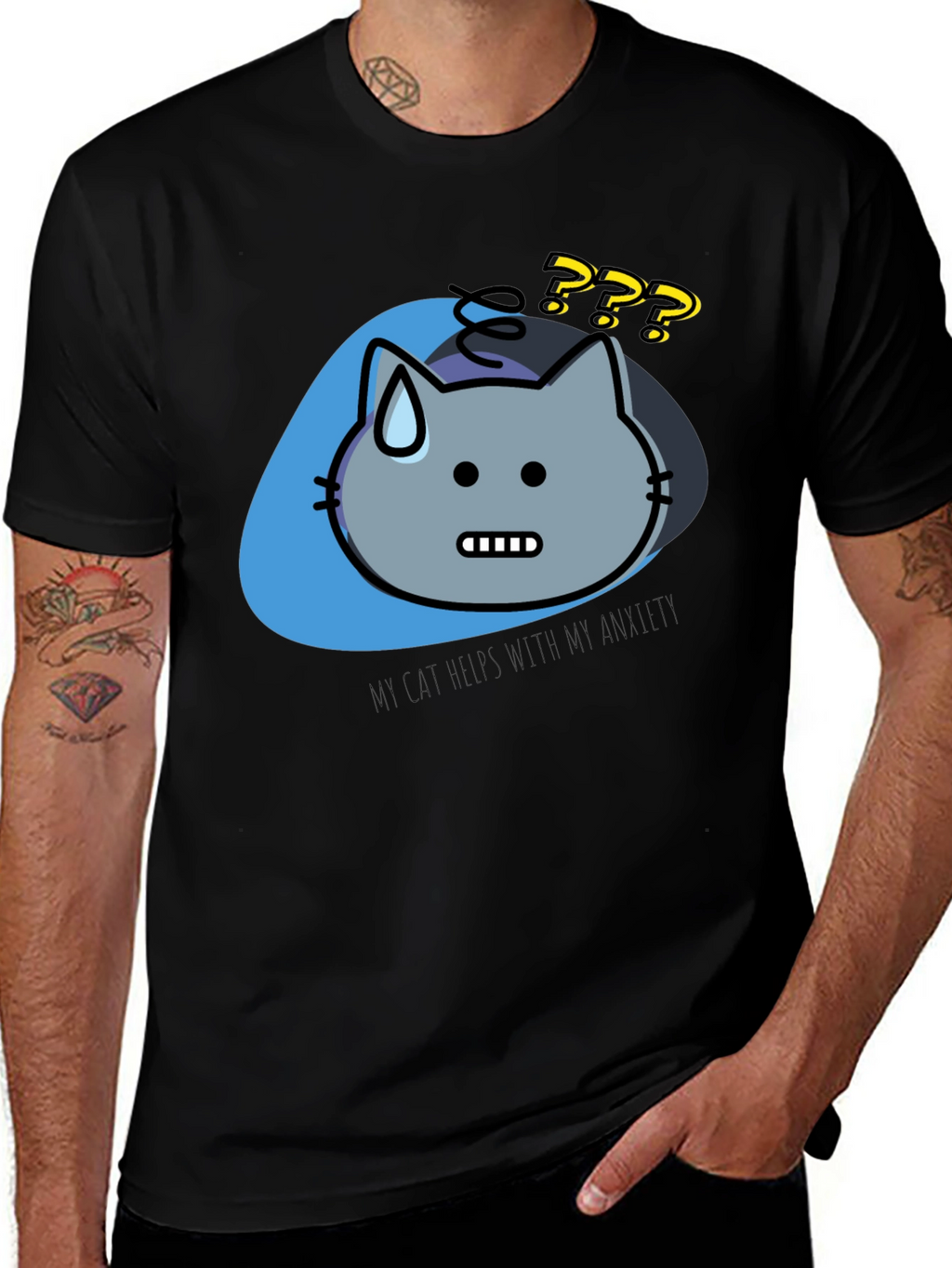Anxiety Cat Graphic Tee - Relaxed Fit