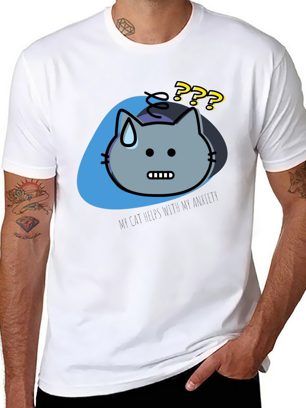 Anxiety Cat Graphic Tee - Relaxed Fit