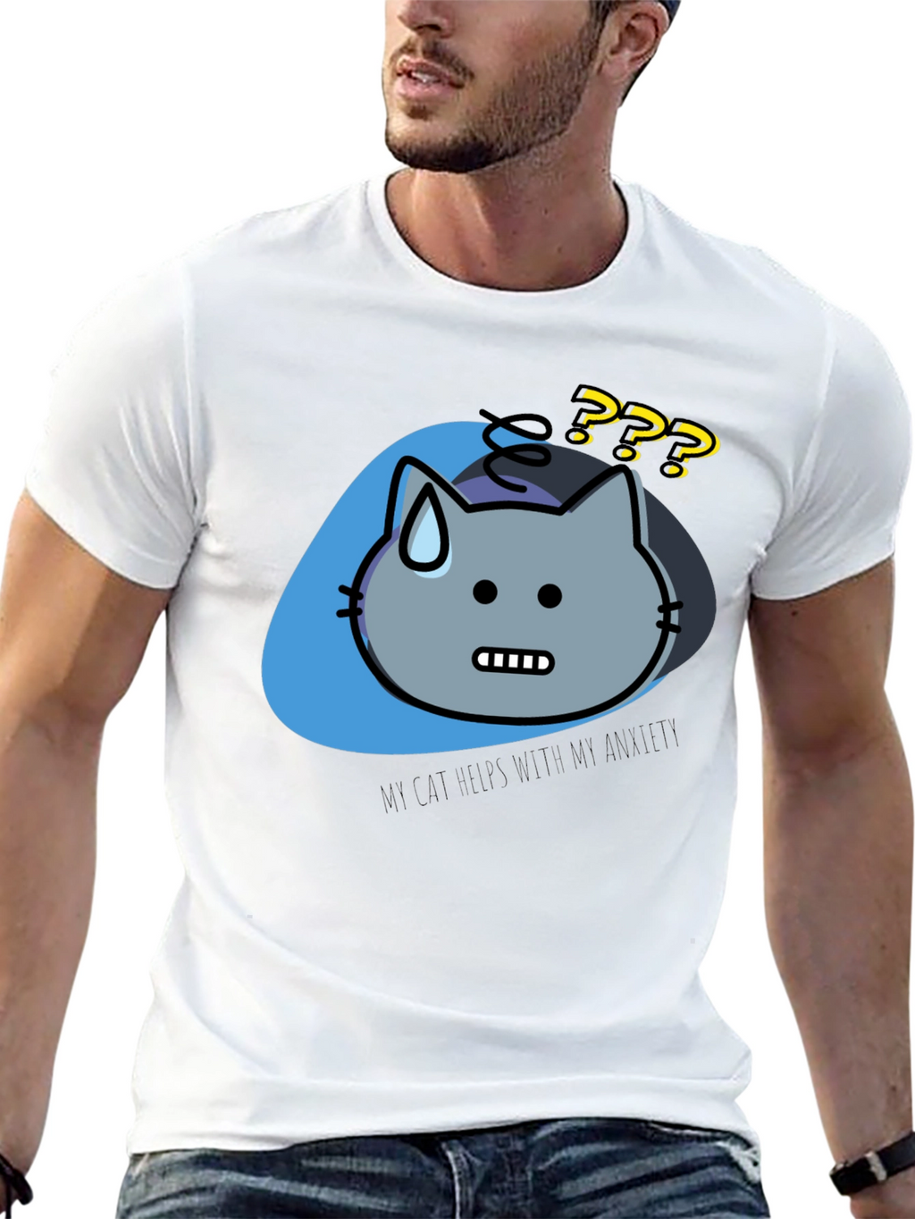 Anxiety Cat Graphic Tee - Relaxed Fit