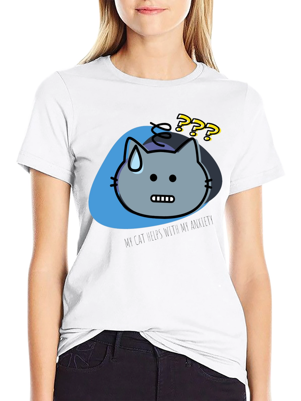 Anxiety Cat Graphic Tee - Relaxed Fit