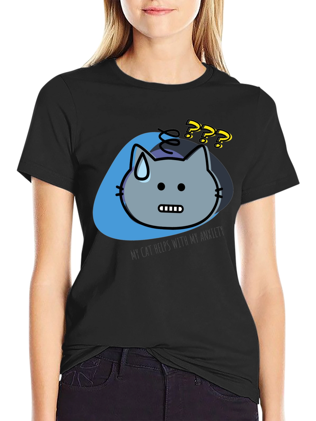 Anxiety Cat Graphic Tee - Relaxed Fit