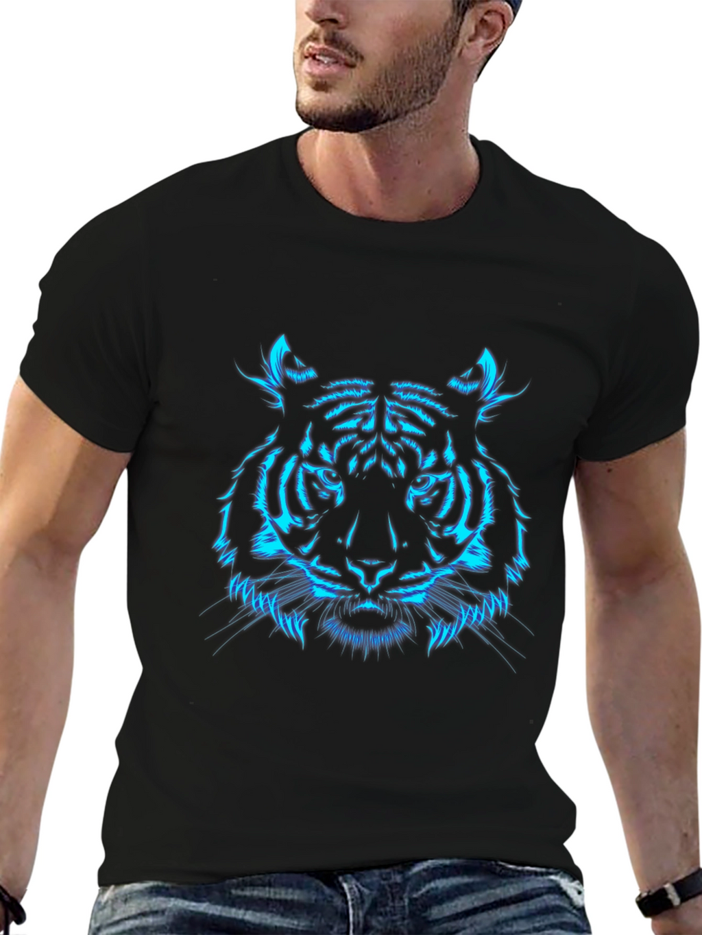 Neon Tiger Graphic T-Shirt - Mens Black Tee