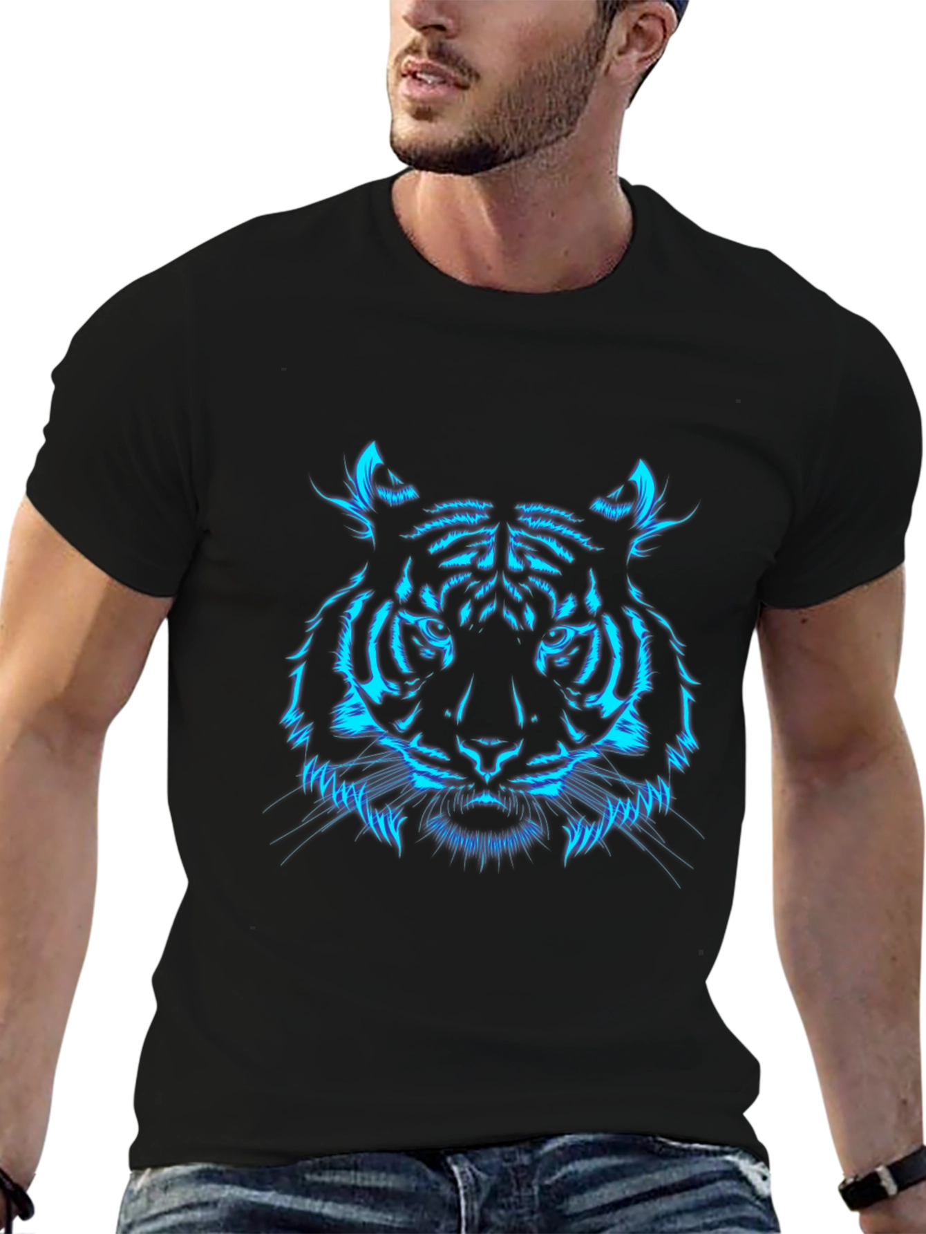 Neon Tiger Graphic T-Shirt - Mens Black Tee