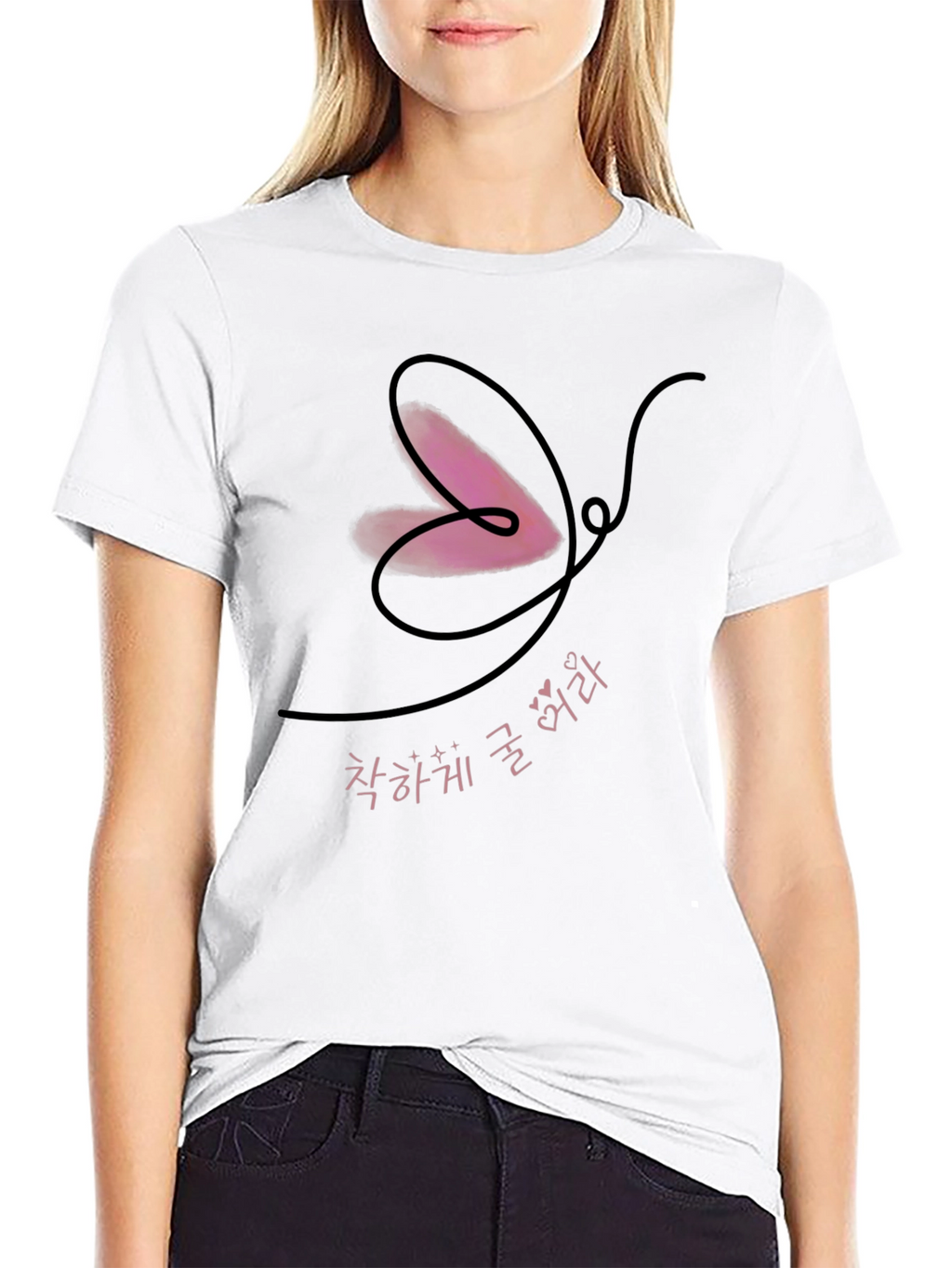 Black T-Shirt with Butterfly Heart Graphic Design