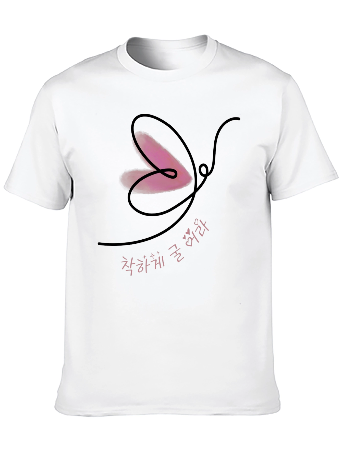 Black T-Shirt with Butterfly Heart Graphic Design