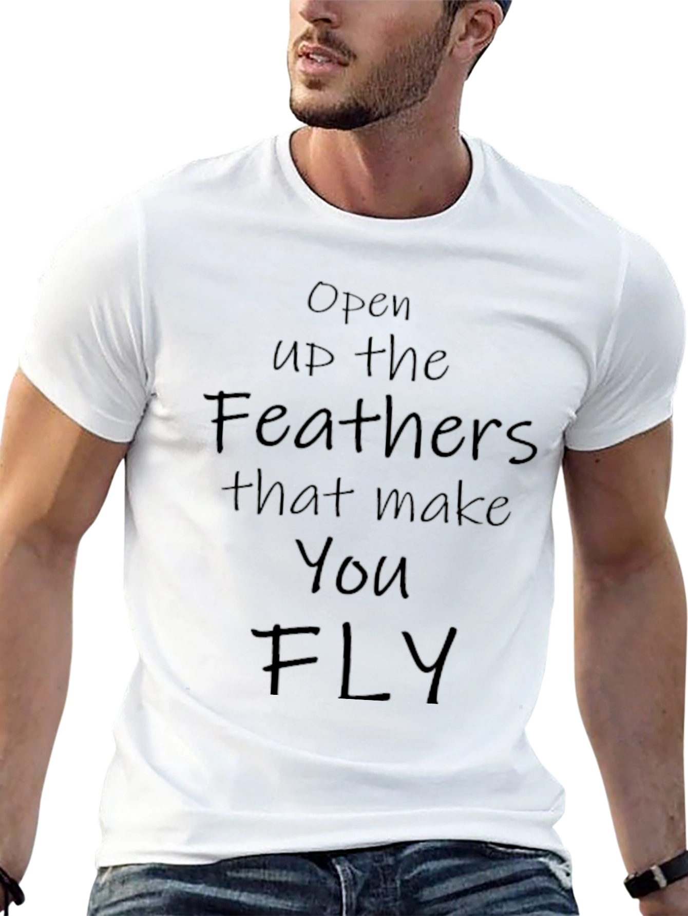 Open Up the Feathers Mens Black Graphic T-Shirt