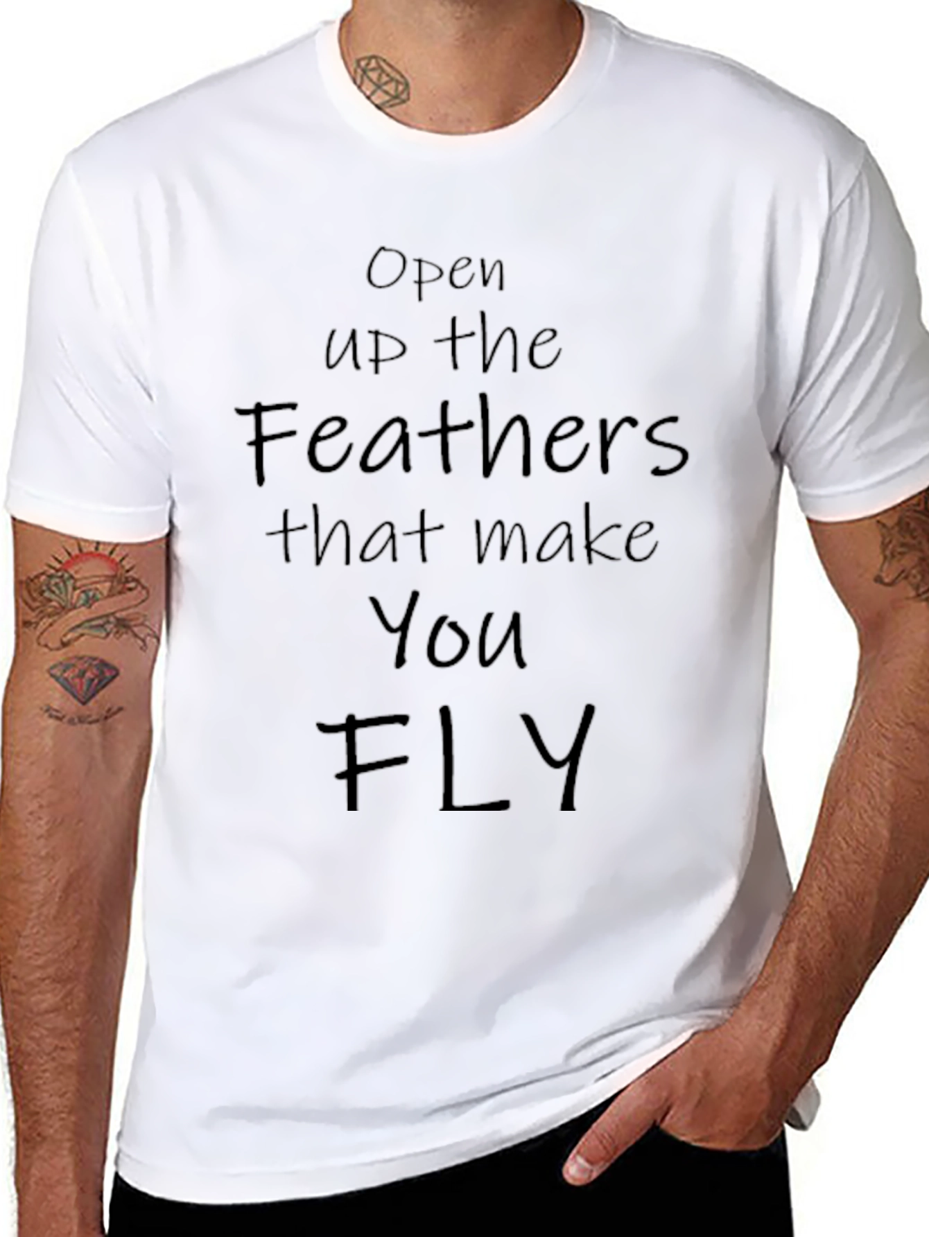 Open Up the Feathers Mens Black Graphic T-Shirt