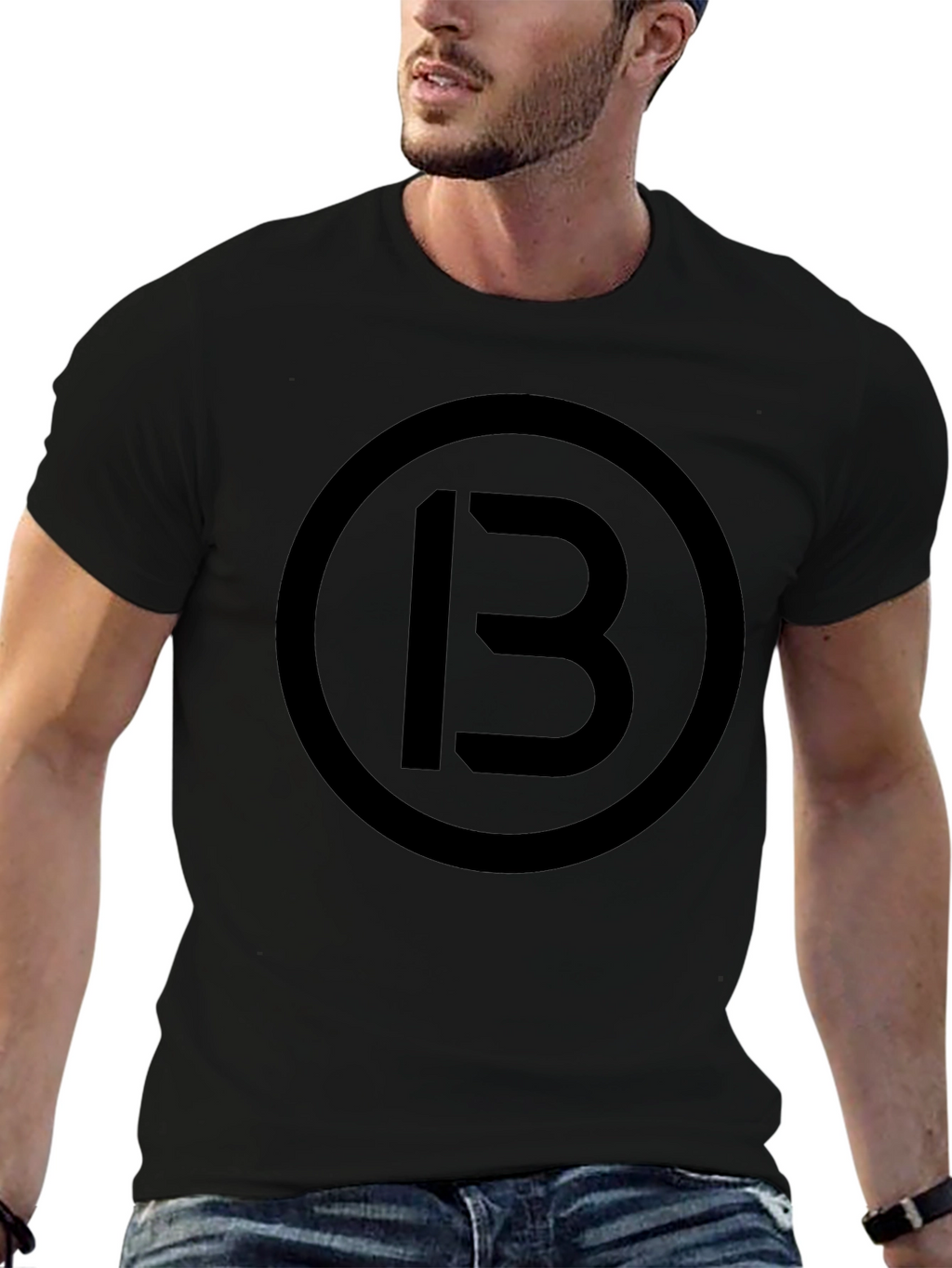 Mens Black T-Shirt with Circle 13 Graphic