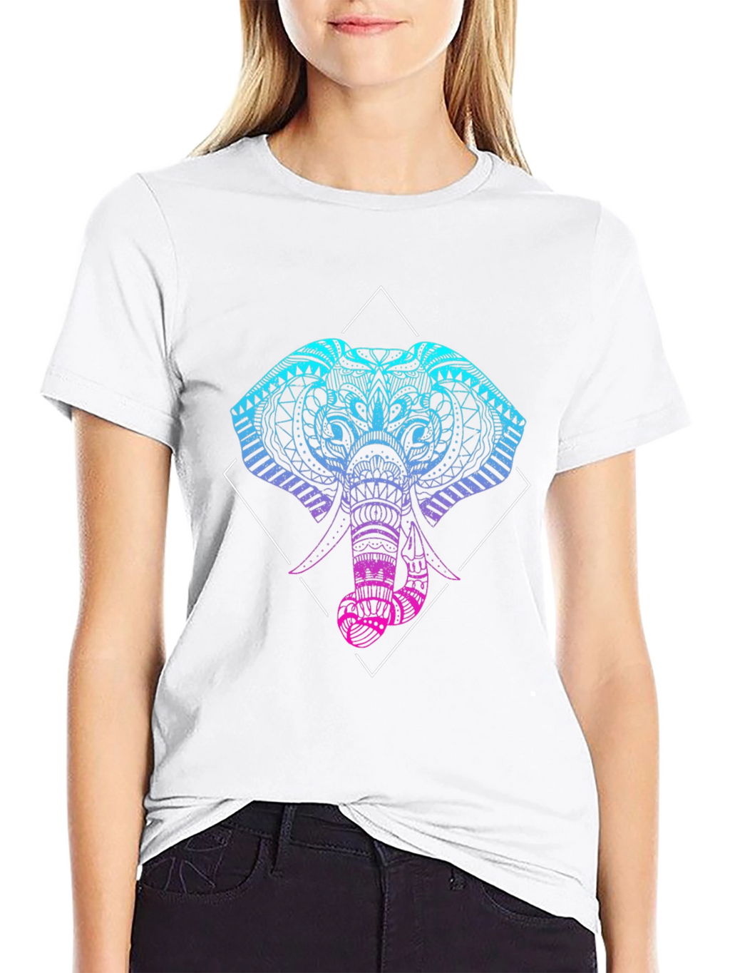 Geometric Elephant Graphic Tee - Black
