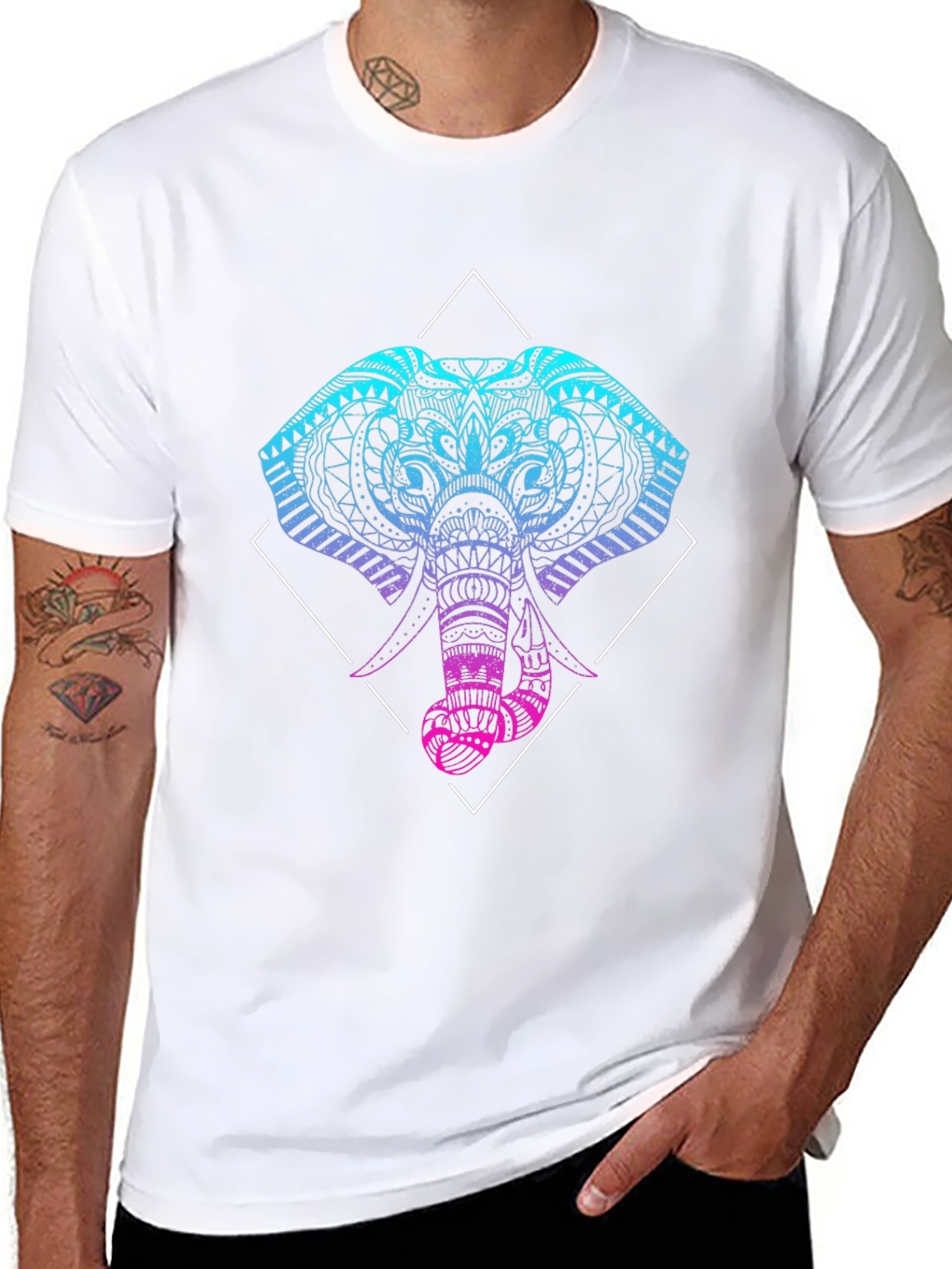 Geometric Elephant Graphic Tee - Black