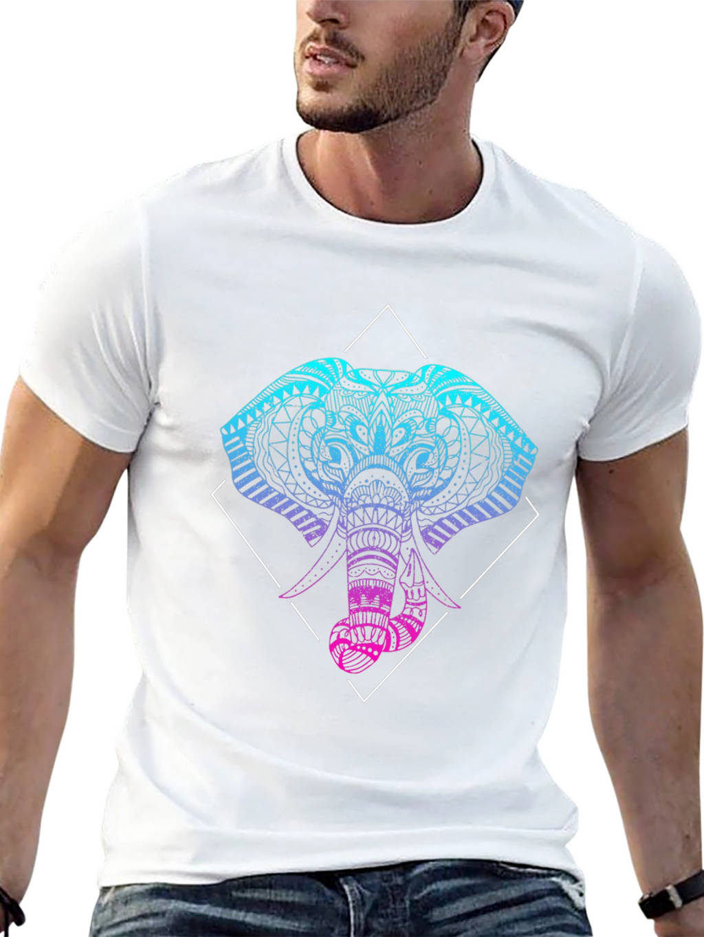 Geometric Elephant Graphic Tee - Black