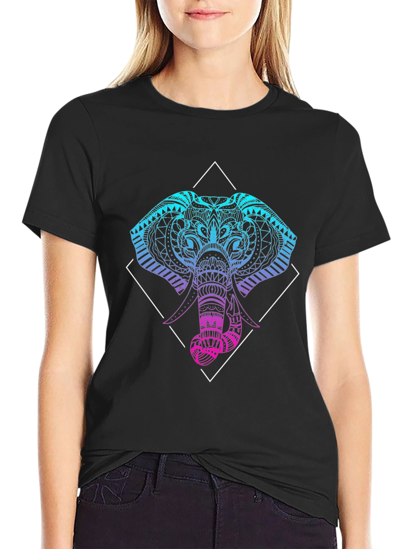 Geometric Elephant Graphic Tee - Black