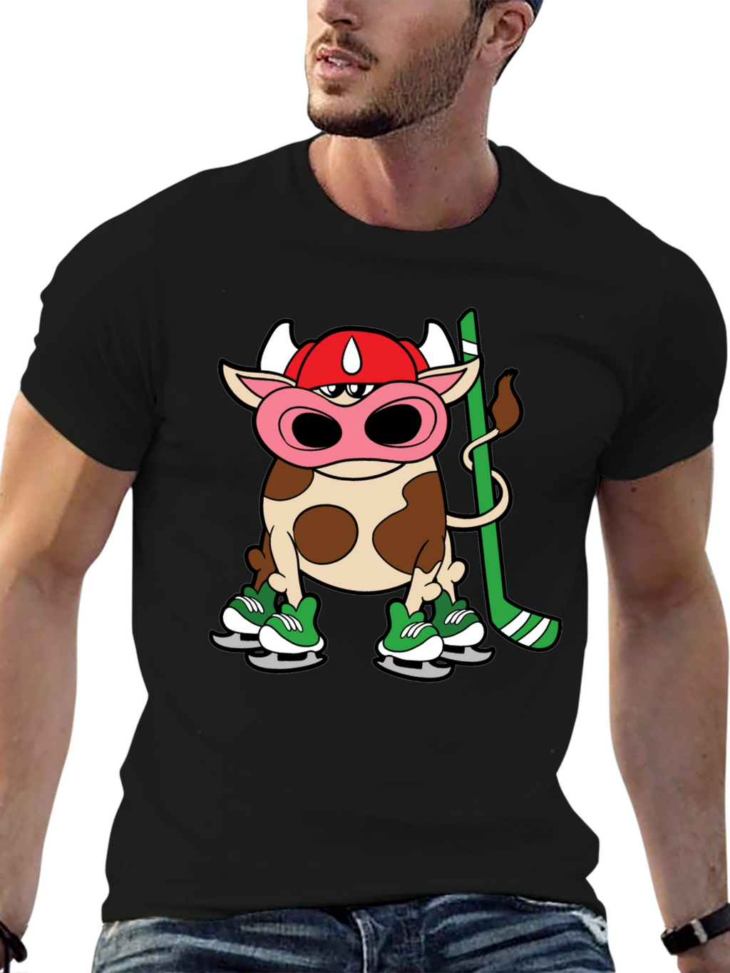 Hockey Cow T-Shirt - Quirky Cartoon Design