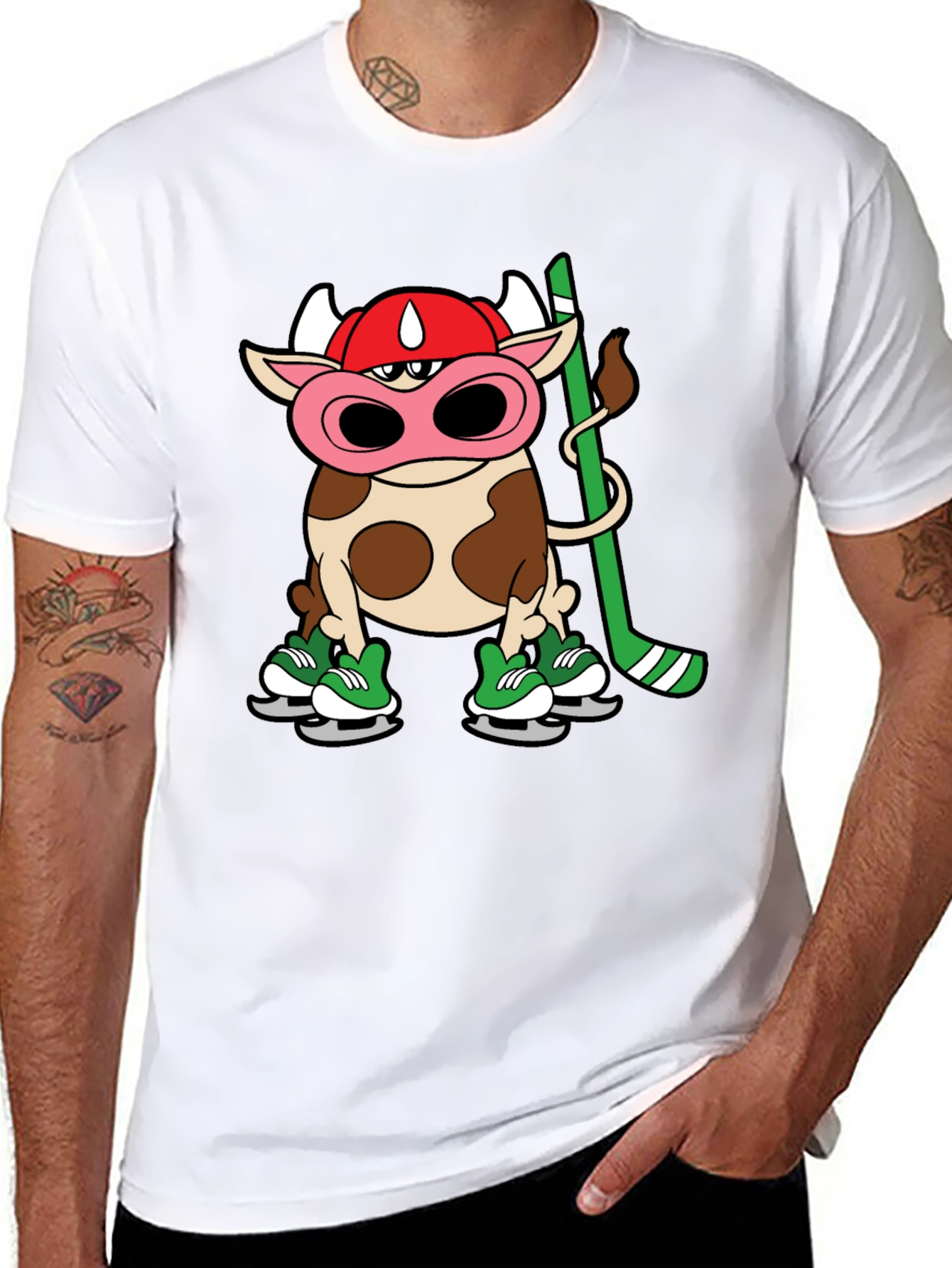 Hockey Cow T-Shirt - Quirky Cartoon Design