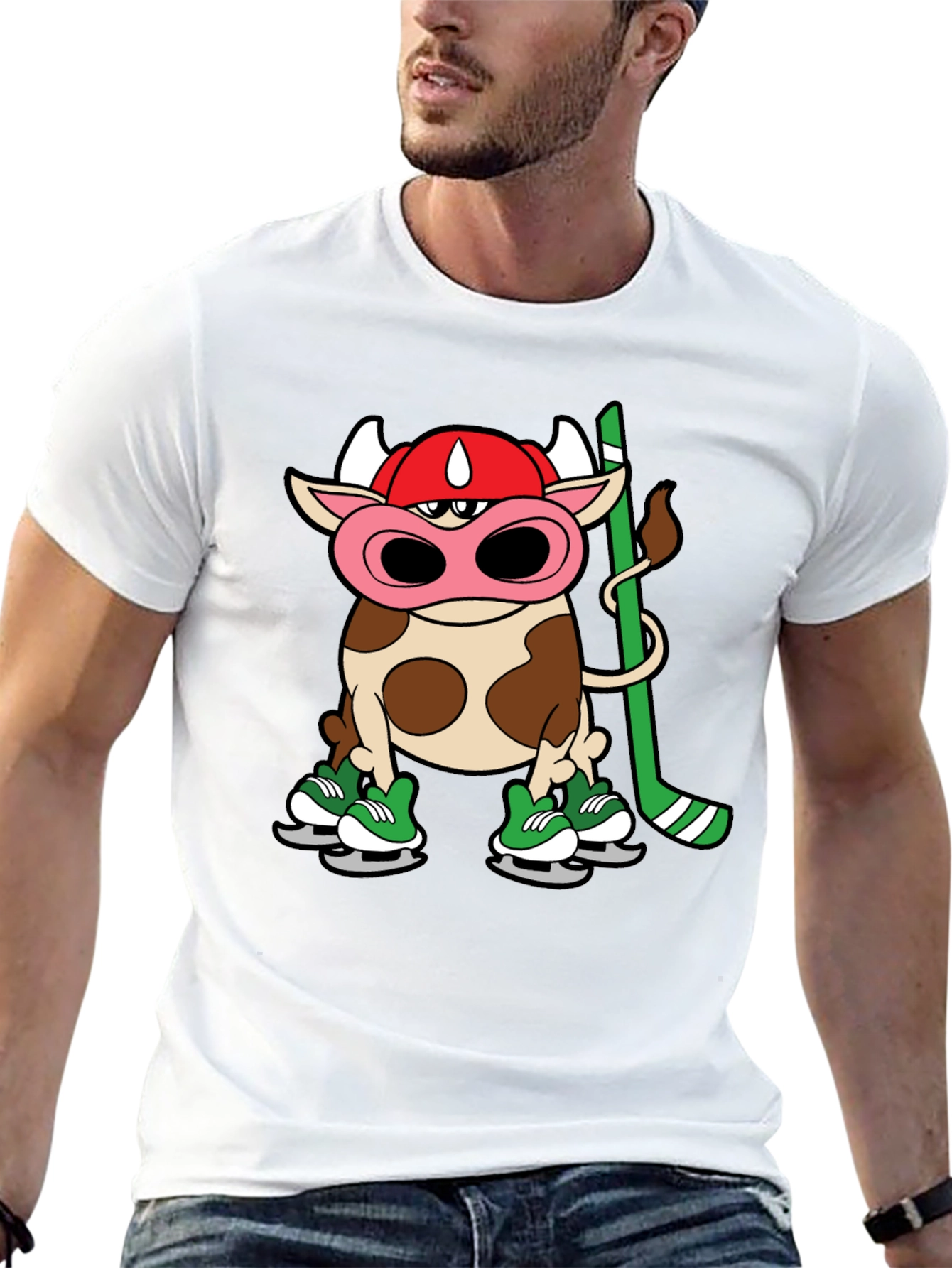 Hockey Cow T-Shirt - Quirky Cartoon Design