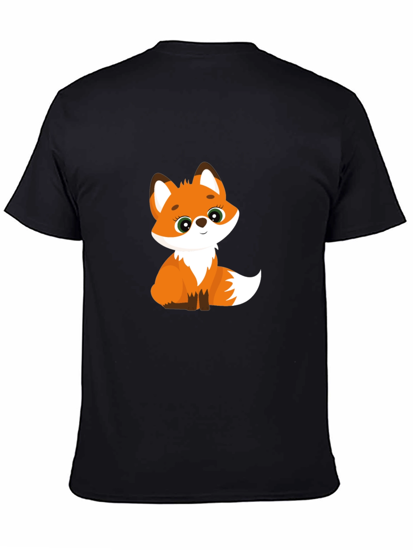 Cute Fox Graphic Tee - Black Cotton Blend