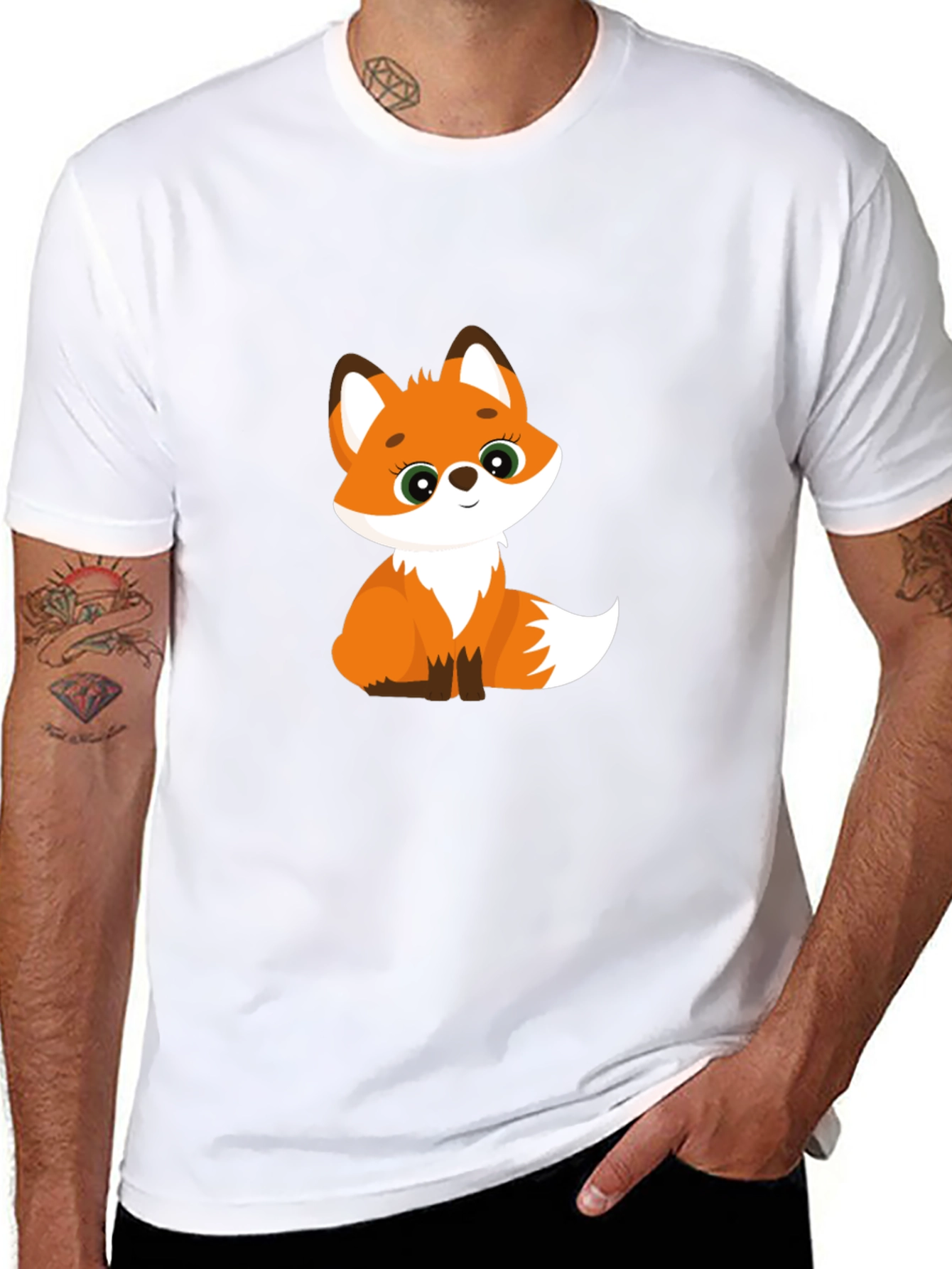 Cute Fox Graphic Tee - Black Cotton Blend