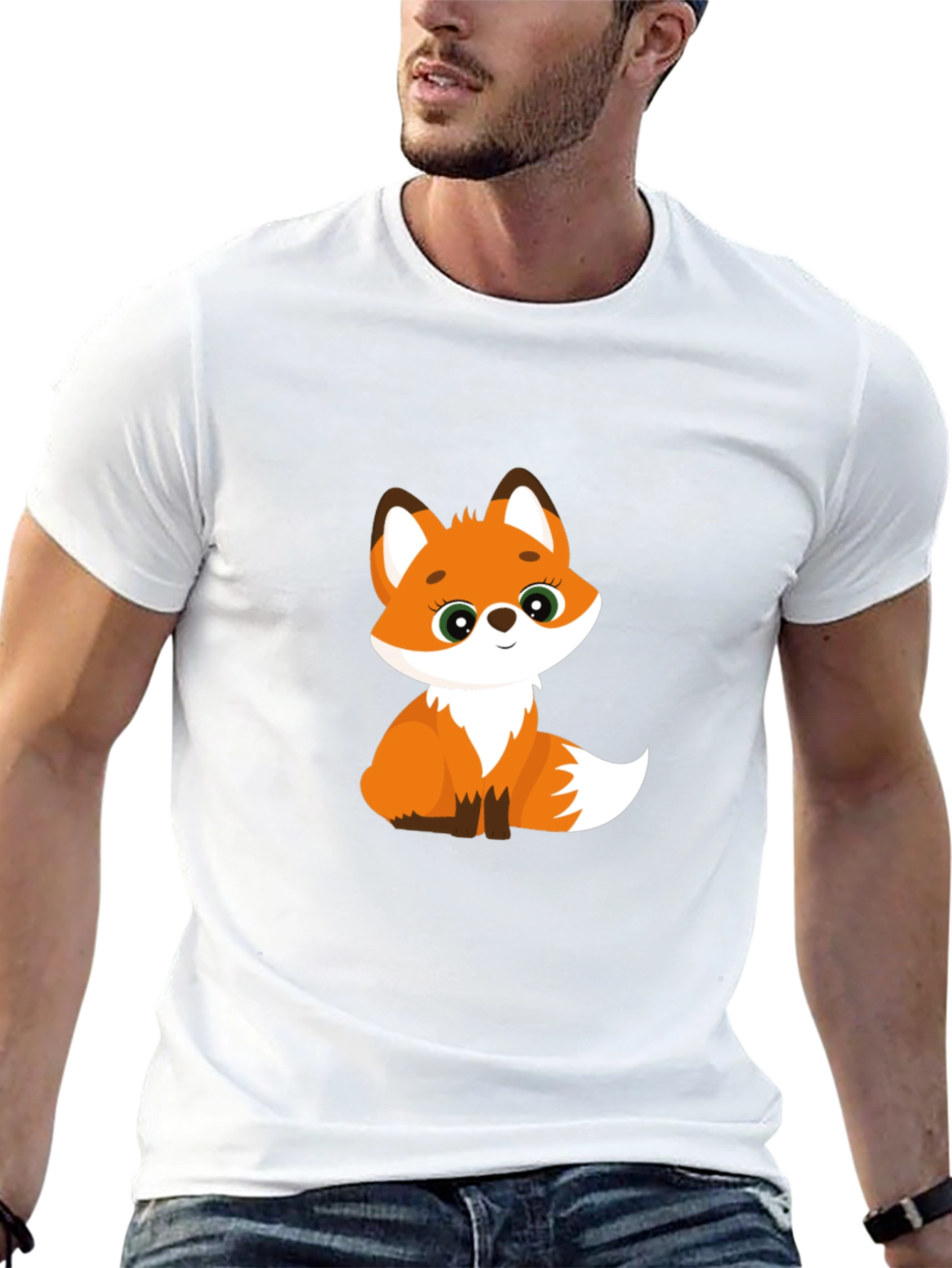 Cute Fox Graphic Tee - Black Cotton Blend