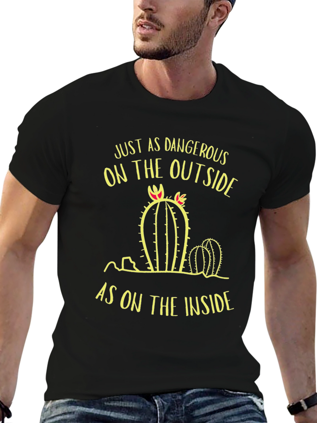 Dangerous Cactus Graphic Print Mens Black T-Shirt