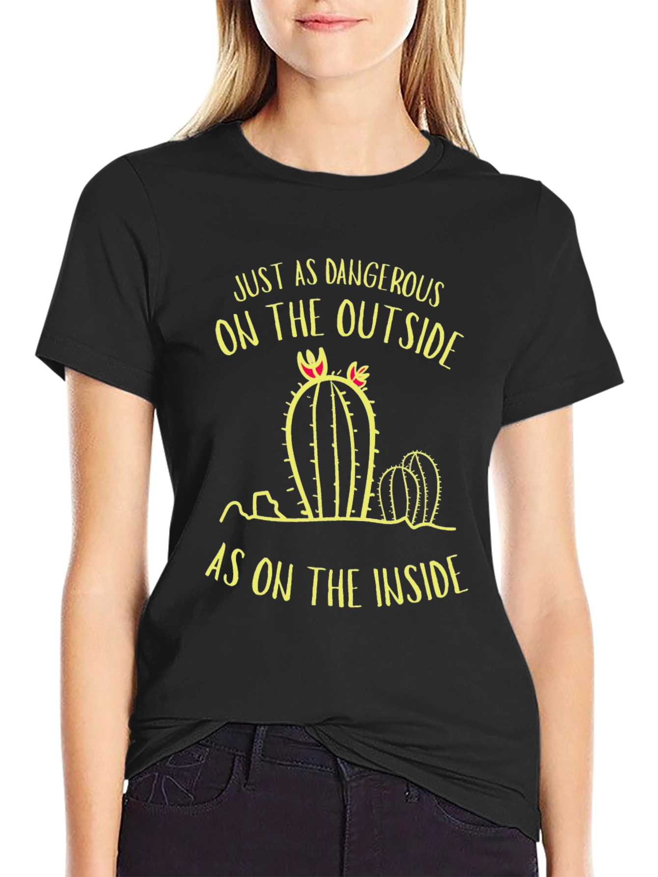 Dangerous Cactus Graphic Print Mens Black T-Shirt